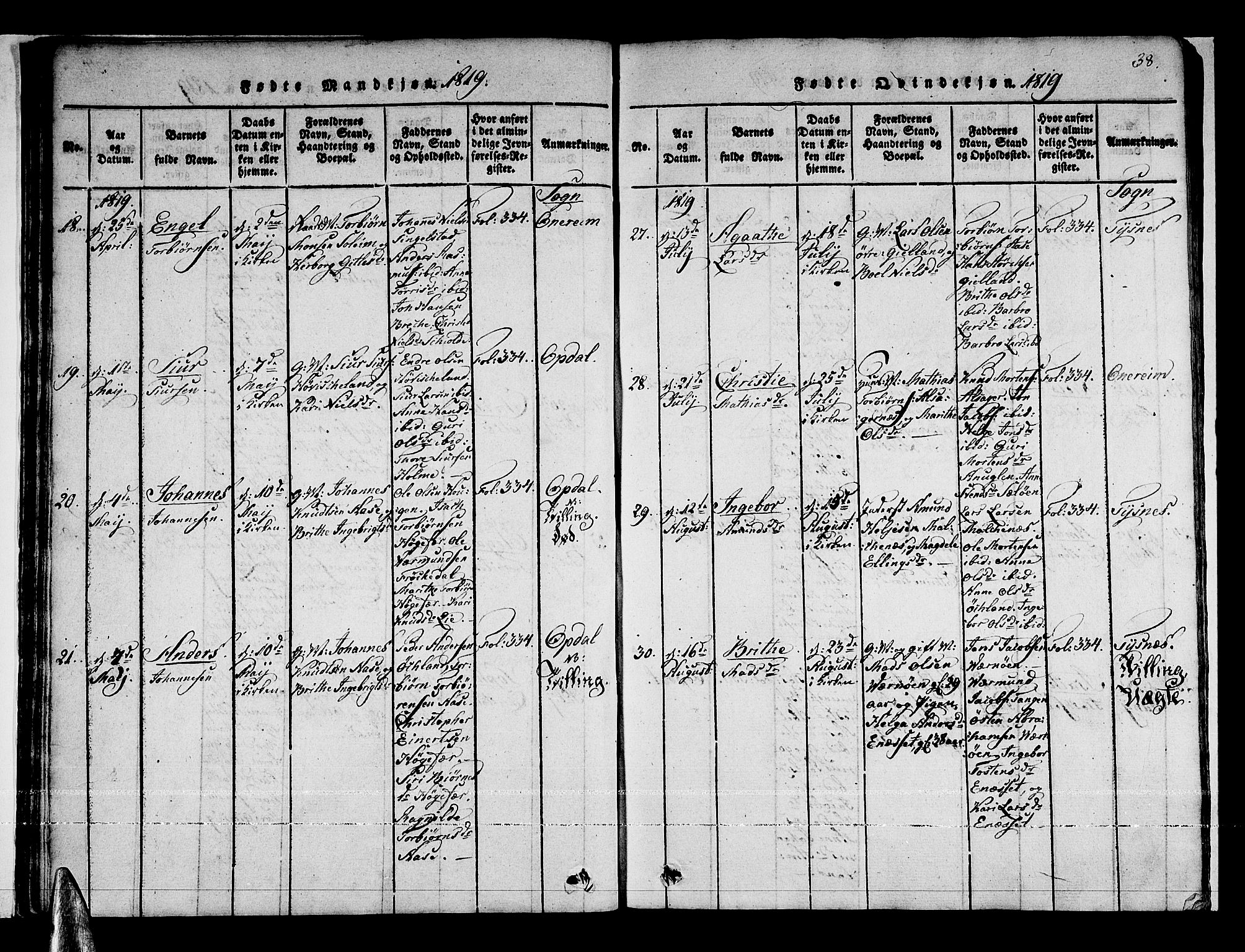 Tysnes sokneprestembete, AV/SAB-A-78601/H/Haa: Parish register (official) no. A 7, 1816-1826, p. 38