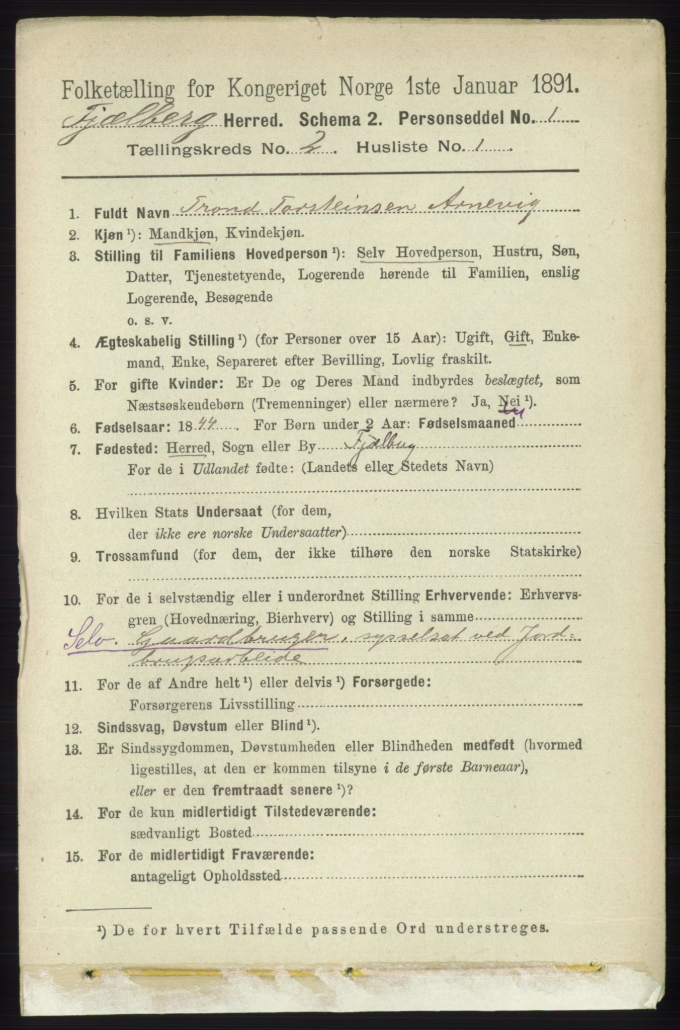 RA, 1891 census for 1213 Fjelberg, 1891, p. 502