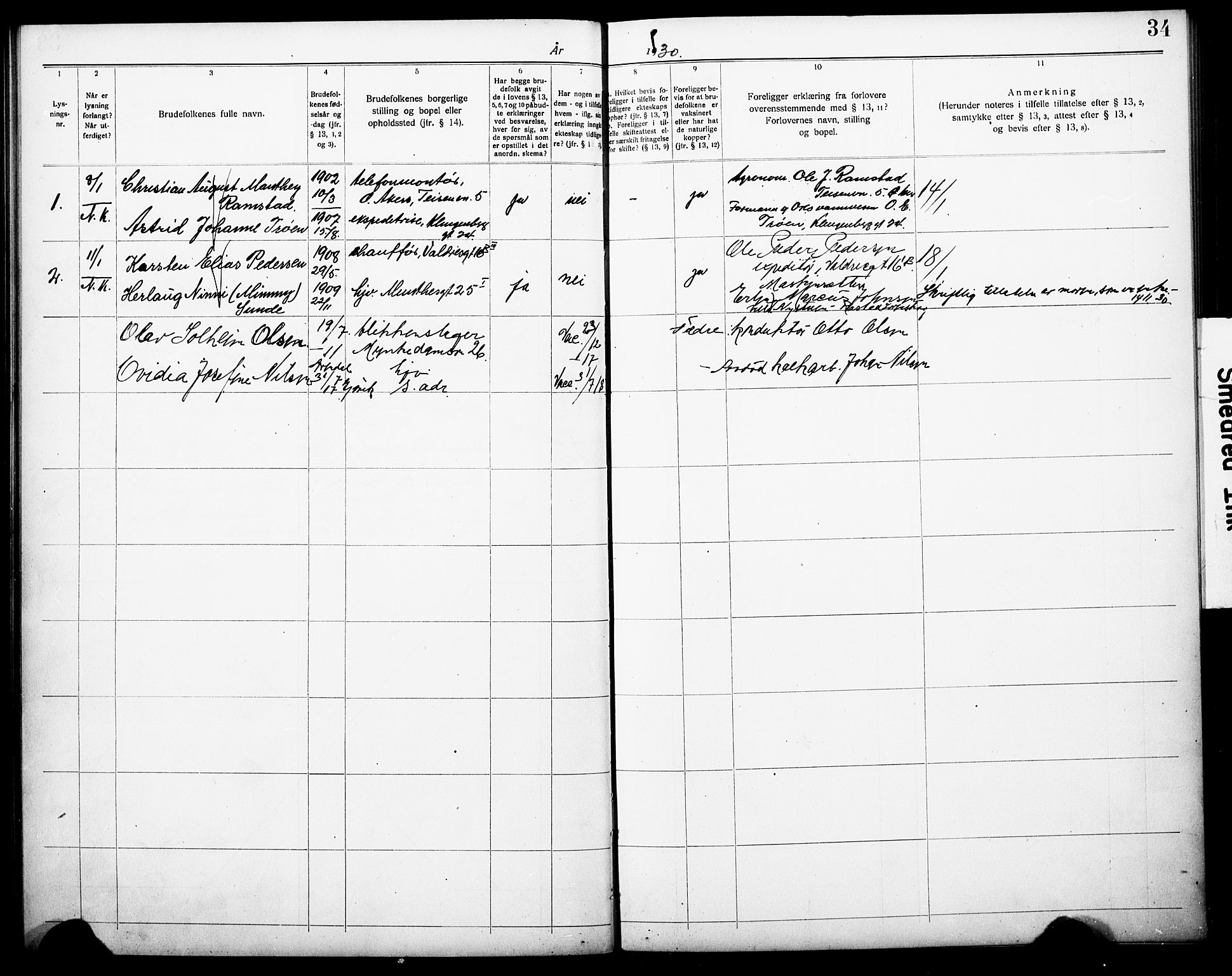 Piperviken prestekontor Kirkebøker, SAO/A-10874/H/L0001: Banns register no. 1, 1919-1930, p. 34