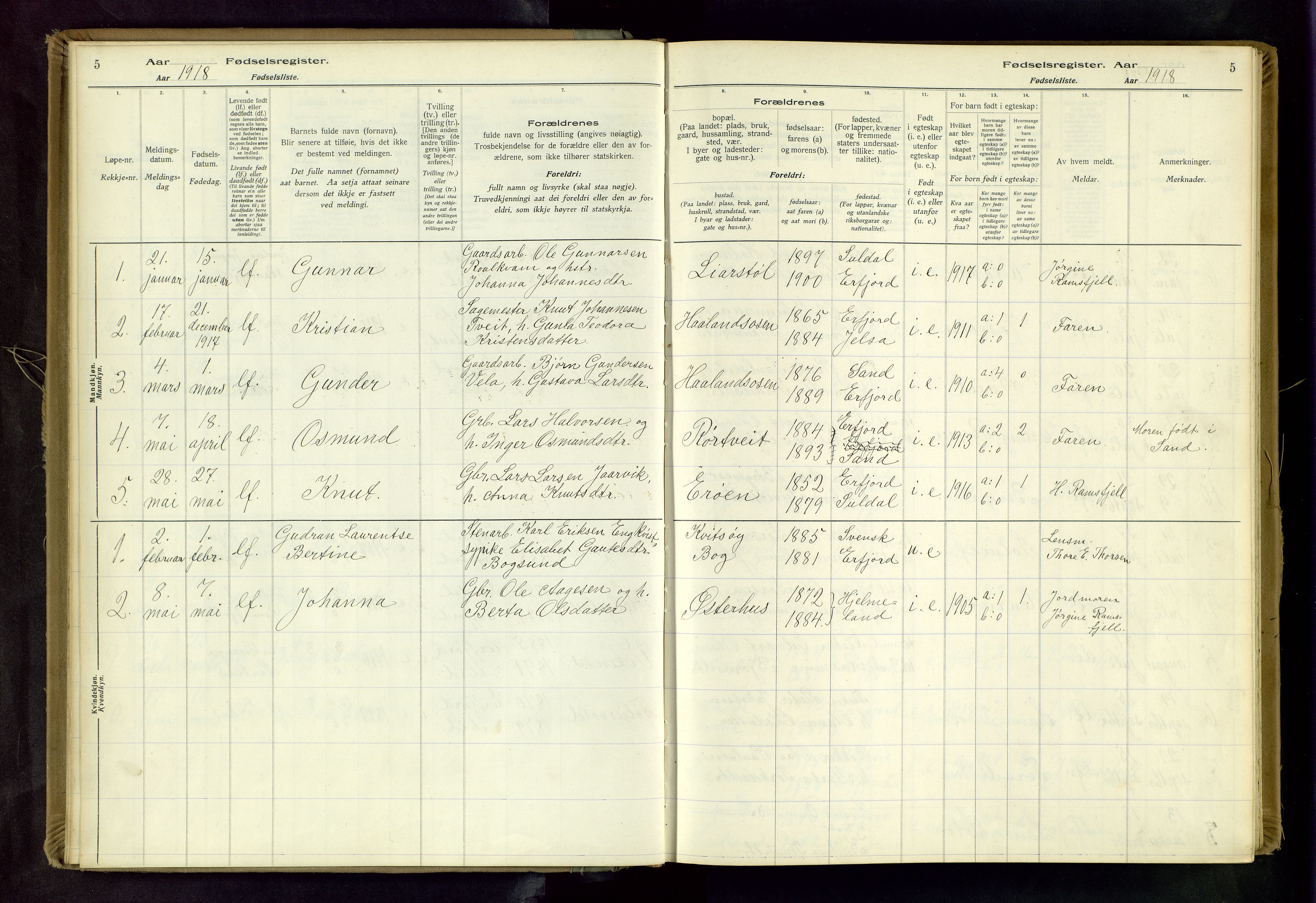 Jelsa sokneprestkontor, AV/SAST-A-101842/02/I: Birth register no. 14, 1916-1982, p. 5