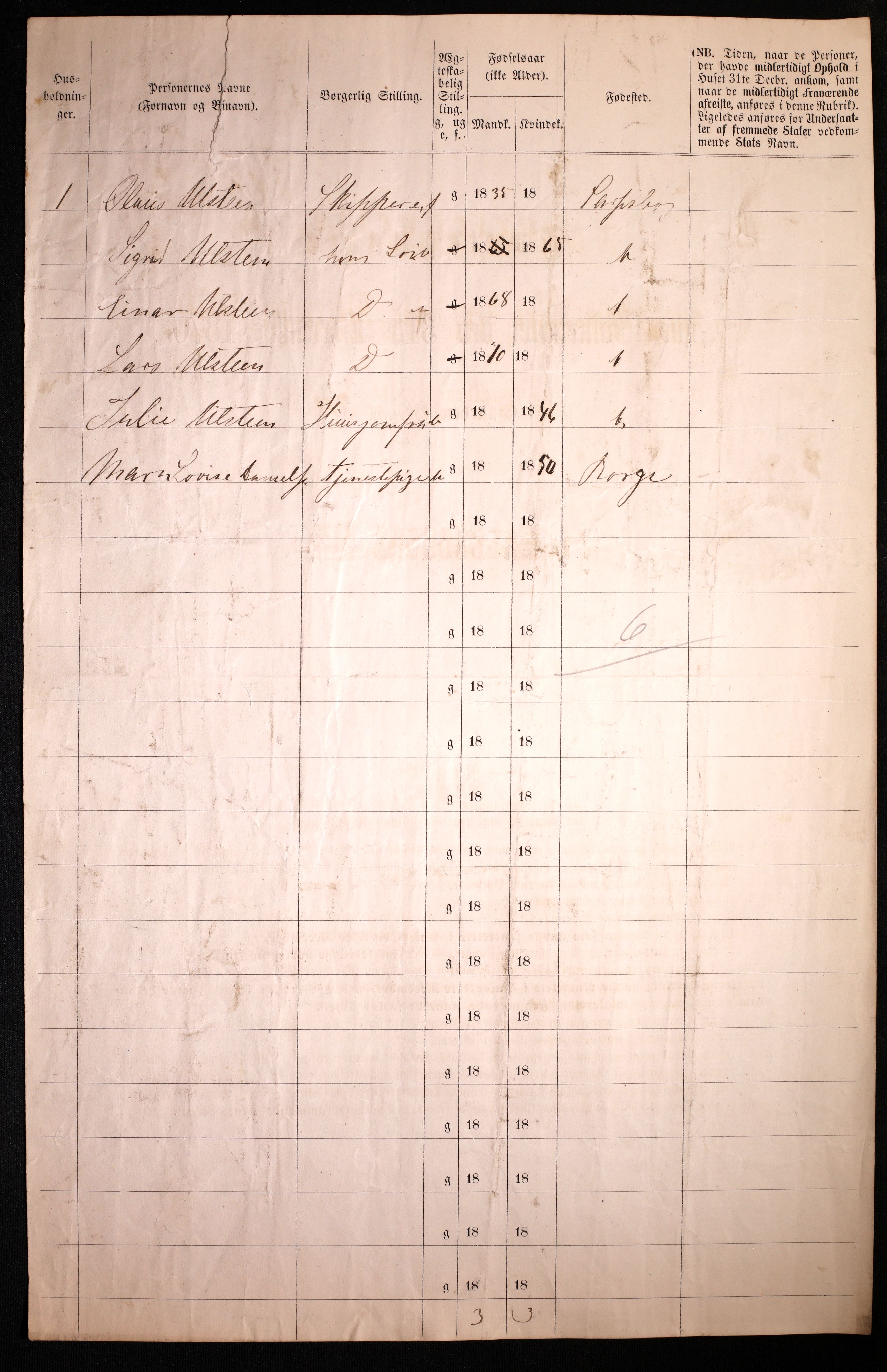 RA, 1870 census for 0102 Sarpsborg, 1870, p. 26