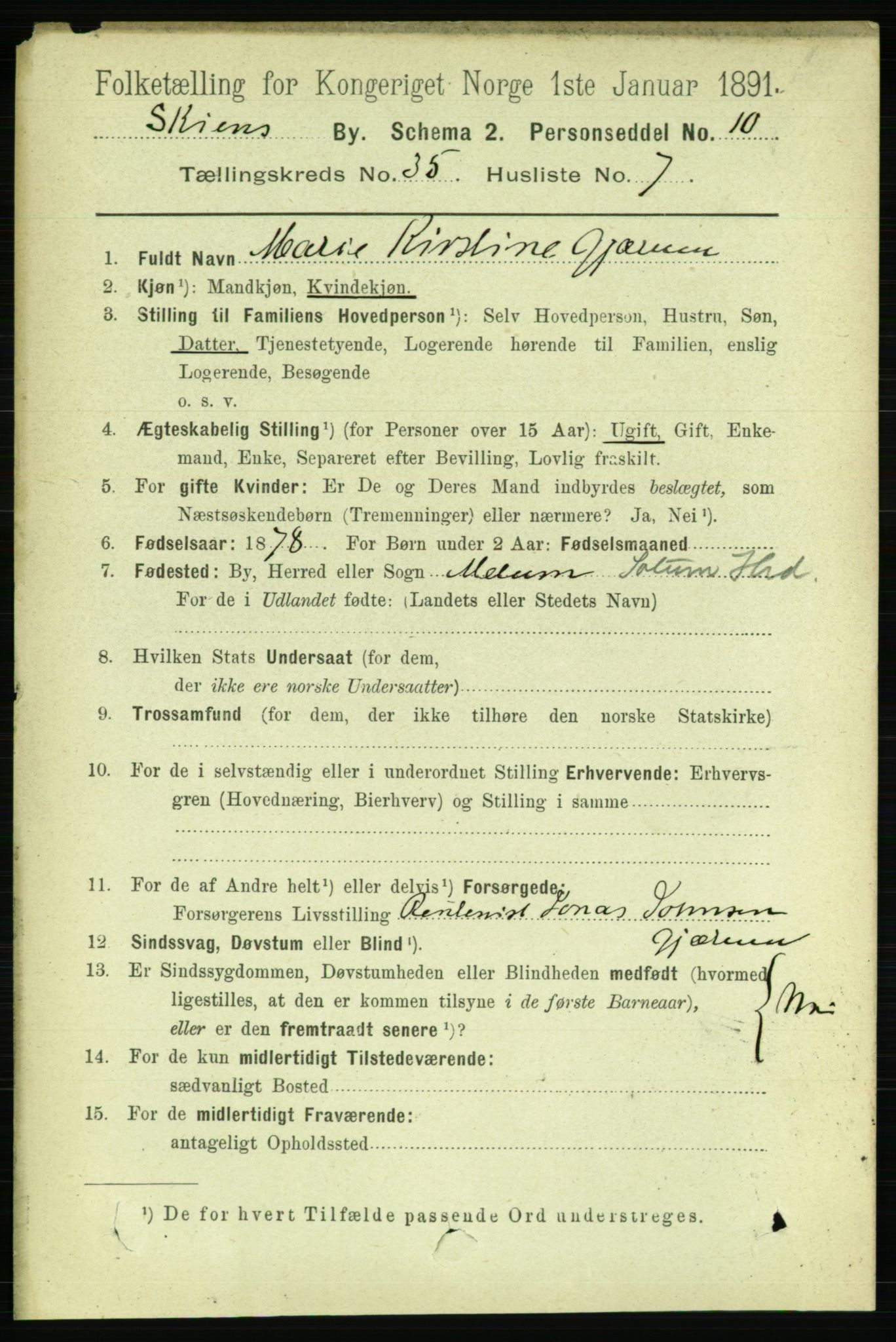 RA, 1891 census for 0806 Skien, 1891, p. 7938