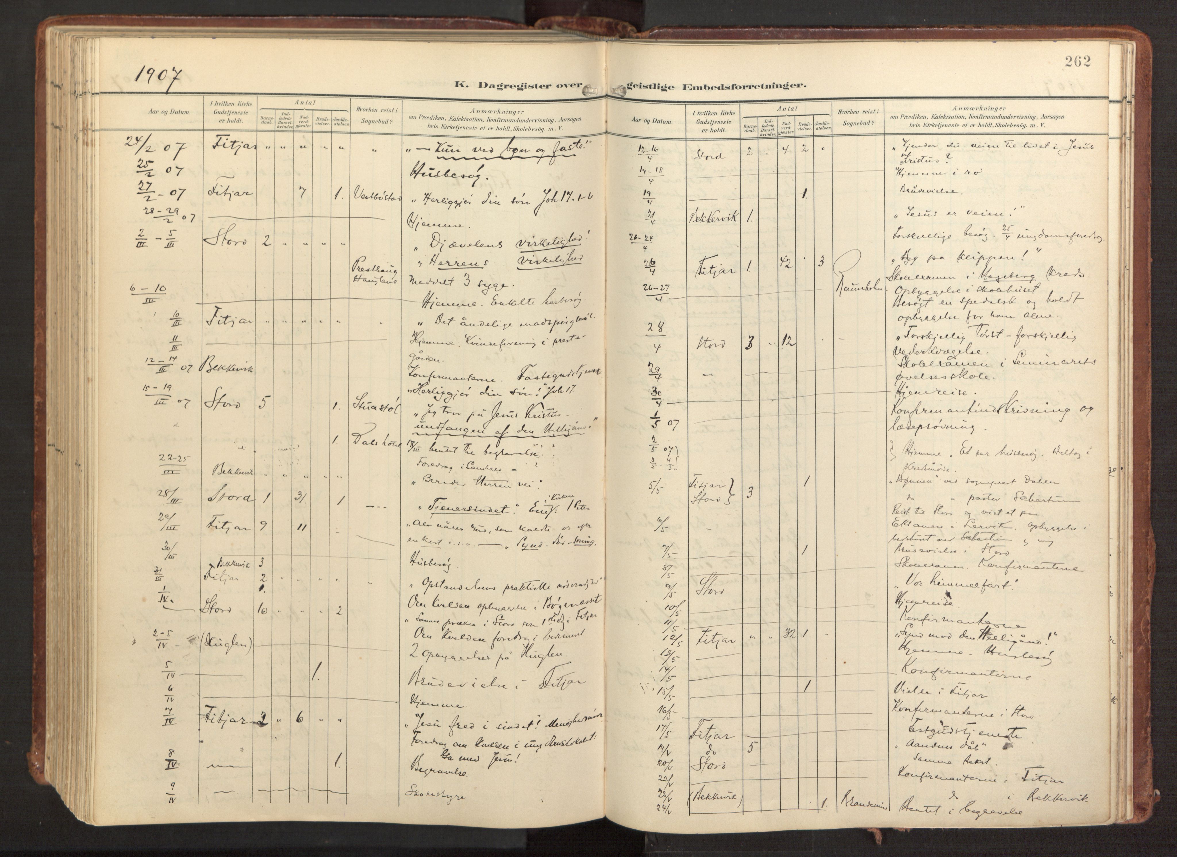 Fitjar sokneprestembete, AV/SAB-A-99926: Parish register (official) no. A 3, 1900-1918, p. 262