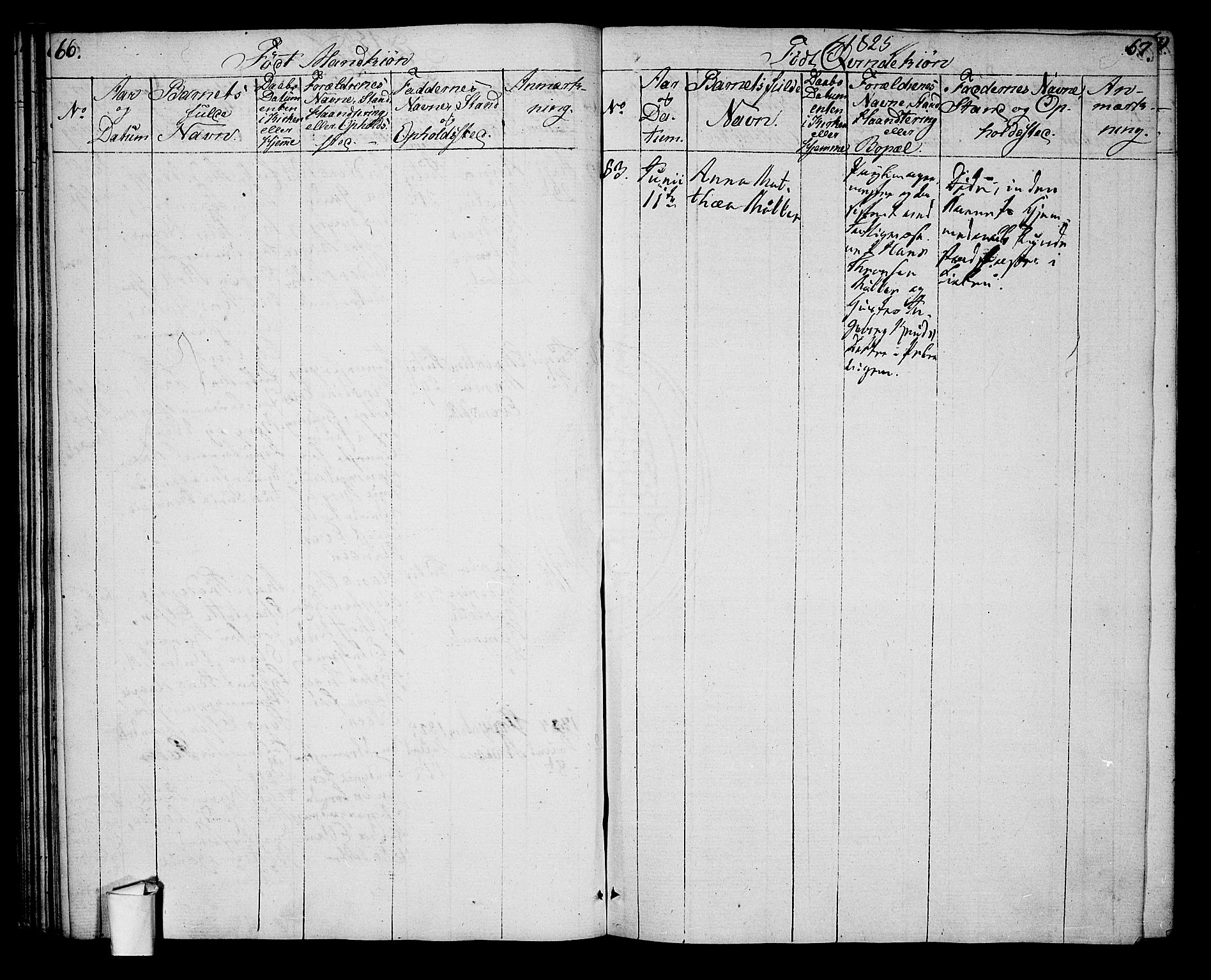 Oslo domkirke Kirkebøker, SAO/A-10752/G/Ga/L0003: Parish register (copy) no. 3, 1823-1825, p. 66-67