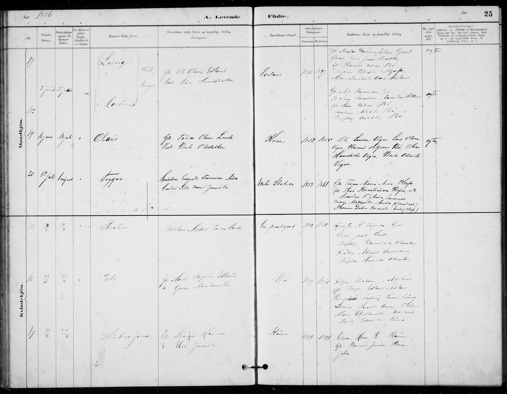 Hå sokneprestkontor, AV/SAST-A-101801/001/30BB/L0003: Parish register (copy) no. B 3, 1883-1894, p. 25