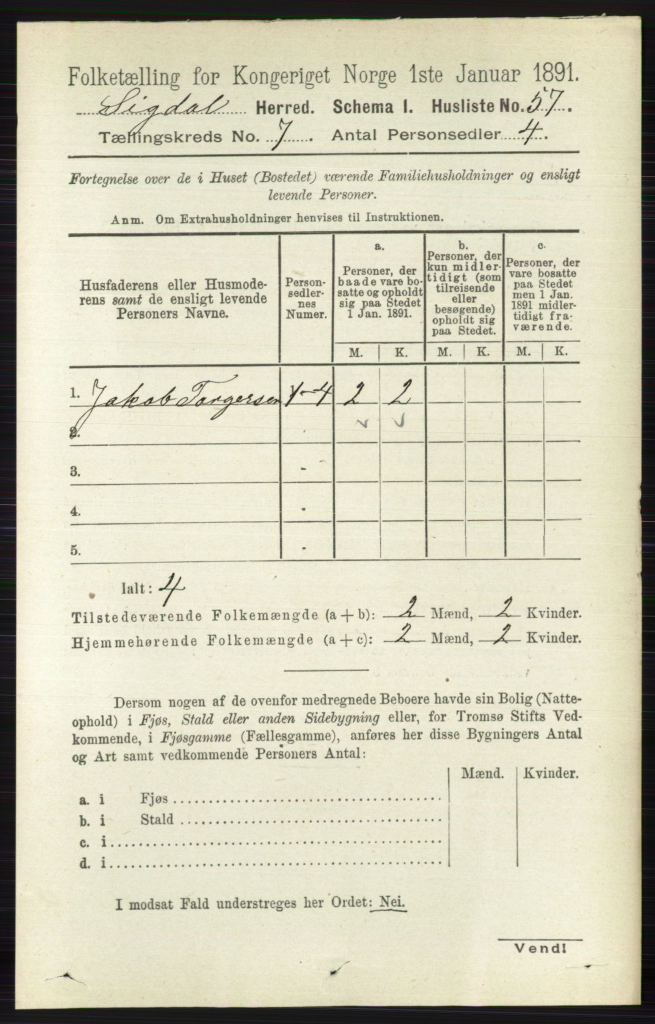 RA, 1891 census for 0621 Sigdal, 1891, p. 2706