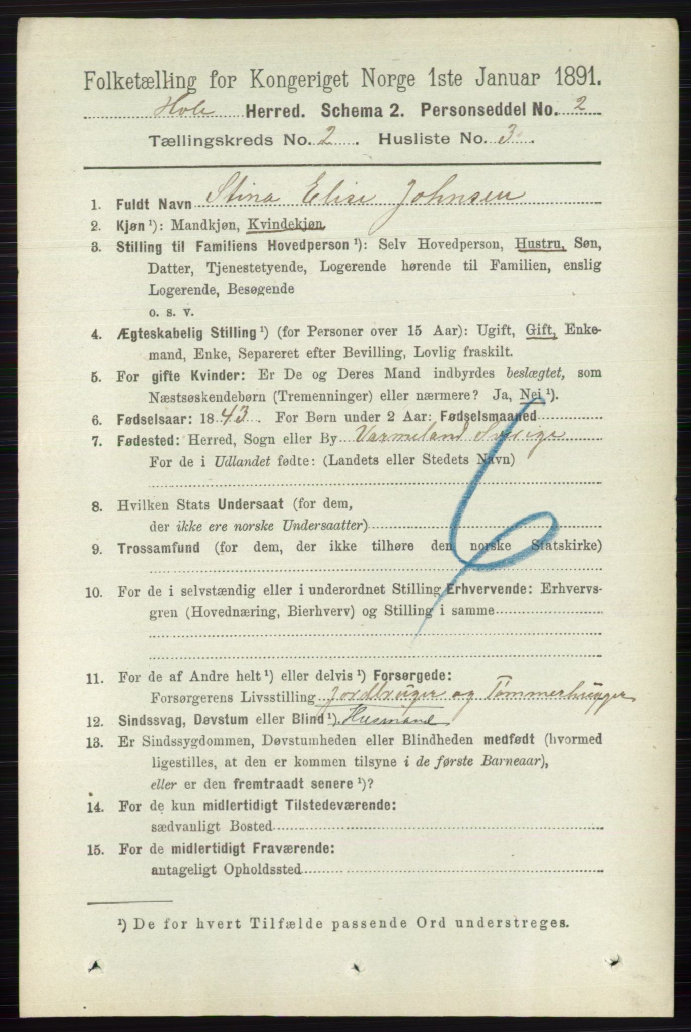 RA, 1891 census for 0612 Hole, 1891, p. 745