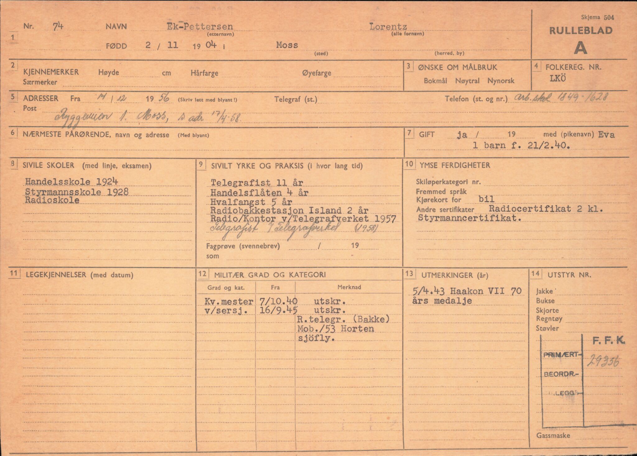 Forsvaret, Forsvarets overkommando/Luftforsvarsstaben, AV/RA-RAFA-4079/P/Pa/L0011: Personellpapirer, 1904, p. 166