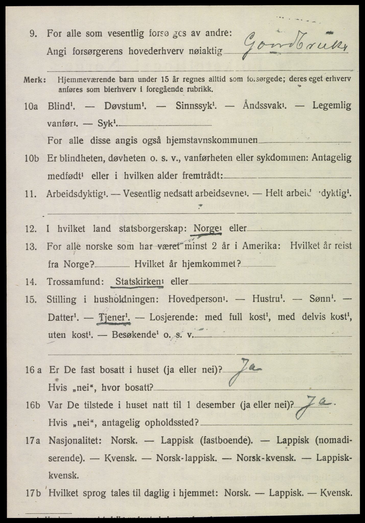 SAT, 1920 census for Kvam, 1920, p. 1834