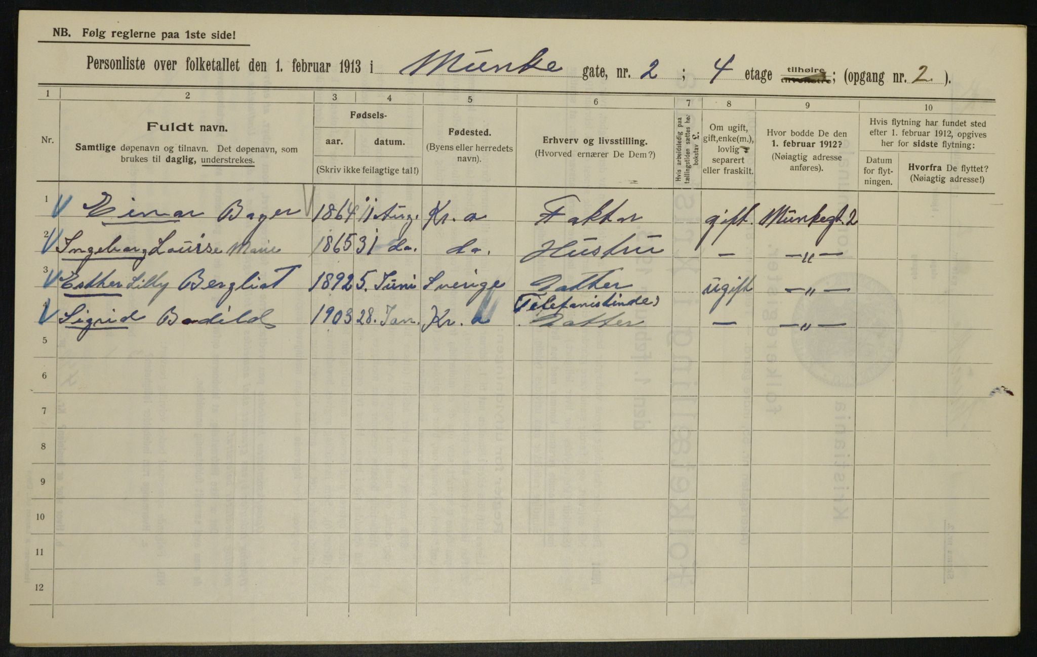 OBA, Municipal Census 1913 for Kristiania, 1913, p. 67915