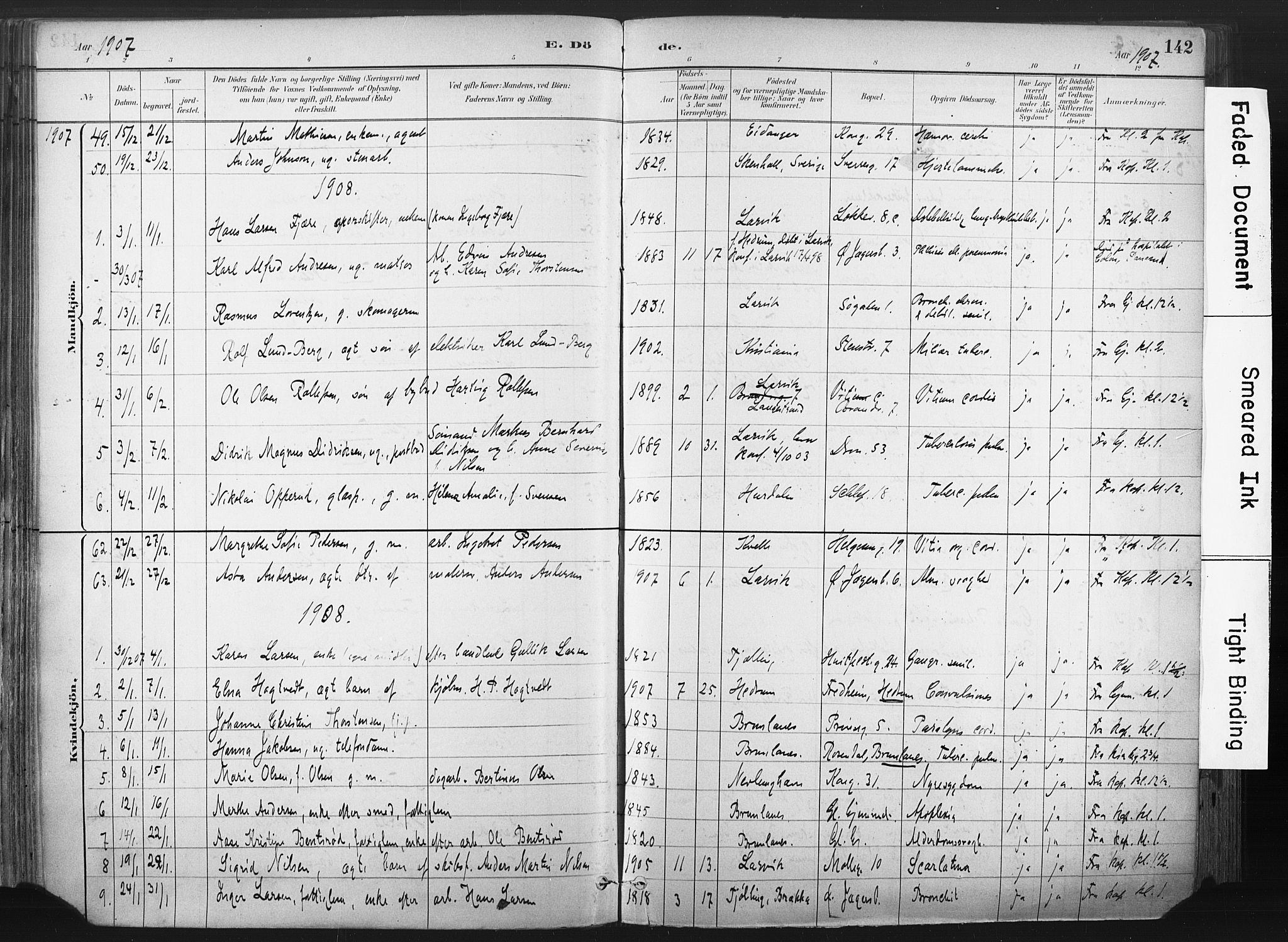 Larvik kirkebøker, AV/SAKO-A-352/F/Fa/L0010: Parish register (official) no. I 10, 1884-1910, p. 142