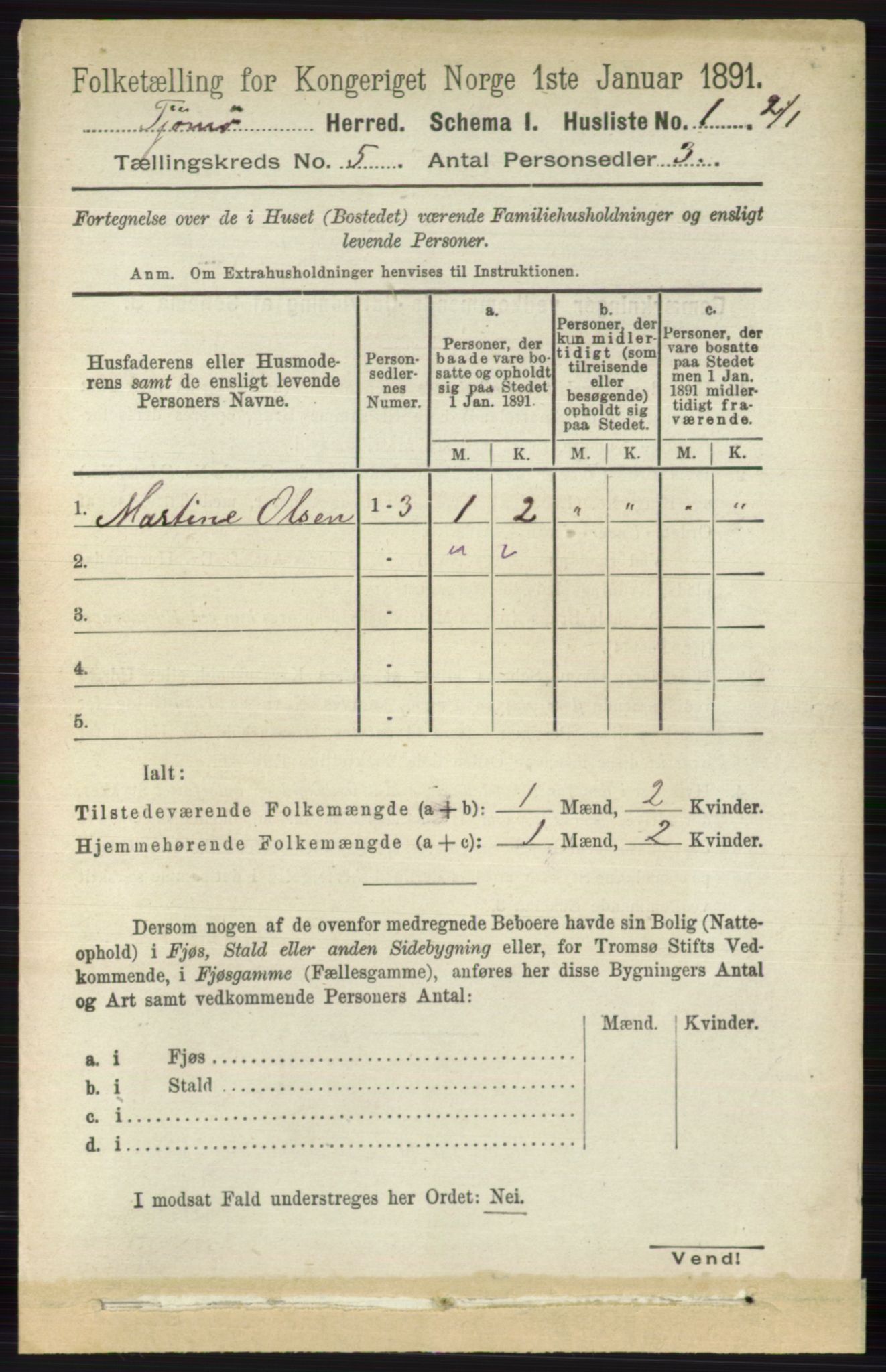 RA, 1891 census for 0723 Tjøme, 1891, p. 1601