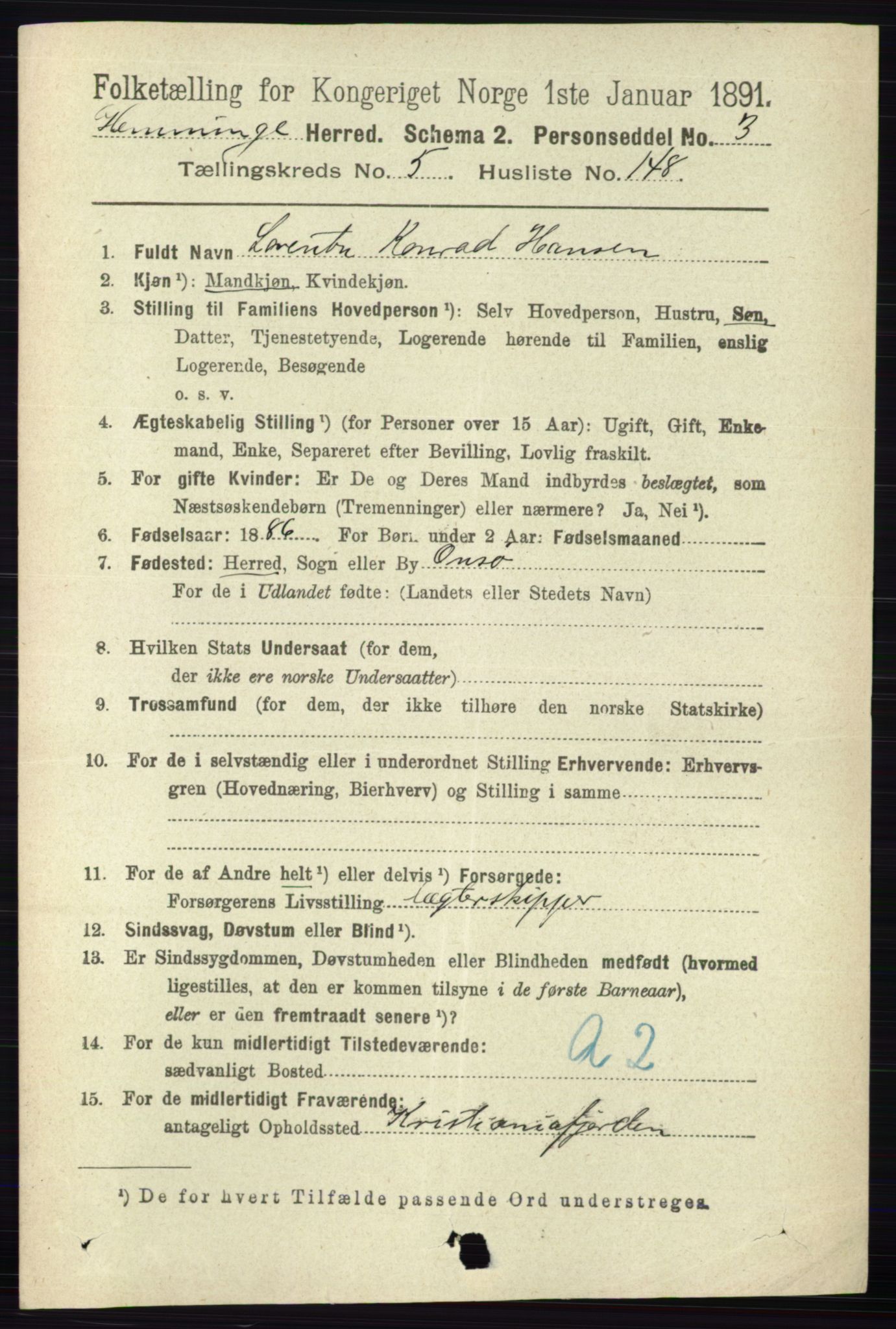 RA, 1891 census for 0132 Glemmen, 1891, p. 7309