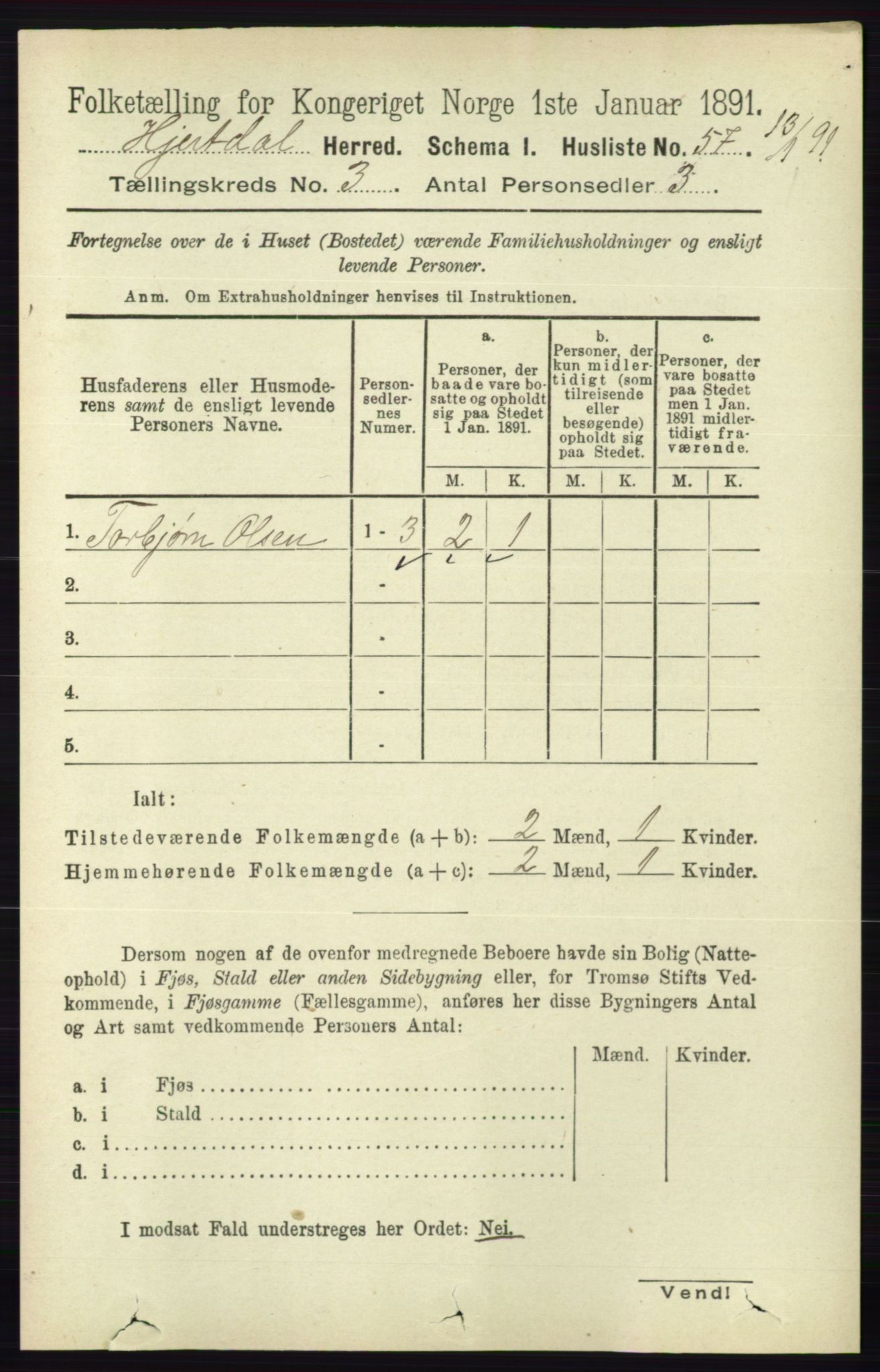 RA, 1891 census for 0827 Hjartdal, 1891, p. 1042