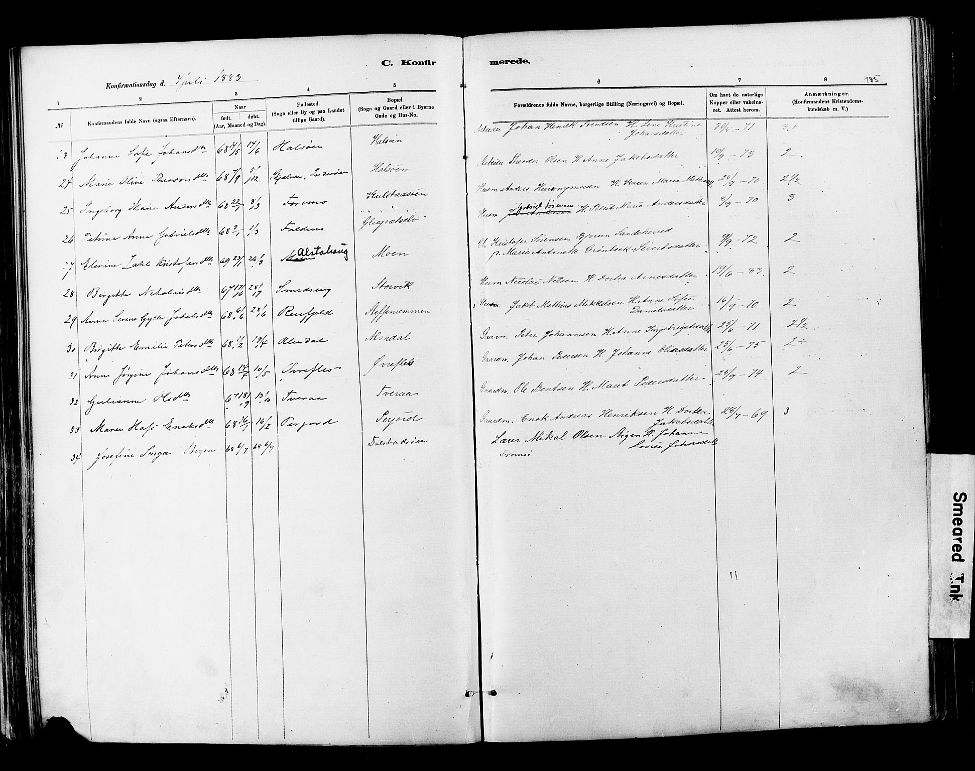 Ministerialprotokoller, klokkerbøker og fødselsregistre - Nordland, SAT/A-1459/820/L0295: Parish register (official) no. 820A16, 1880-1896, p. 185