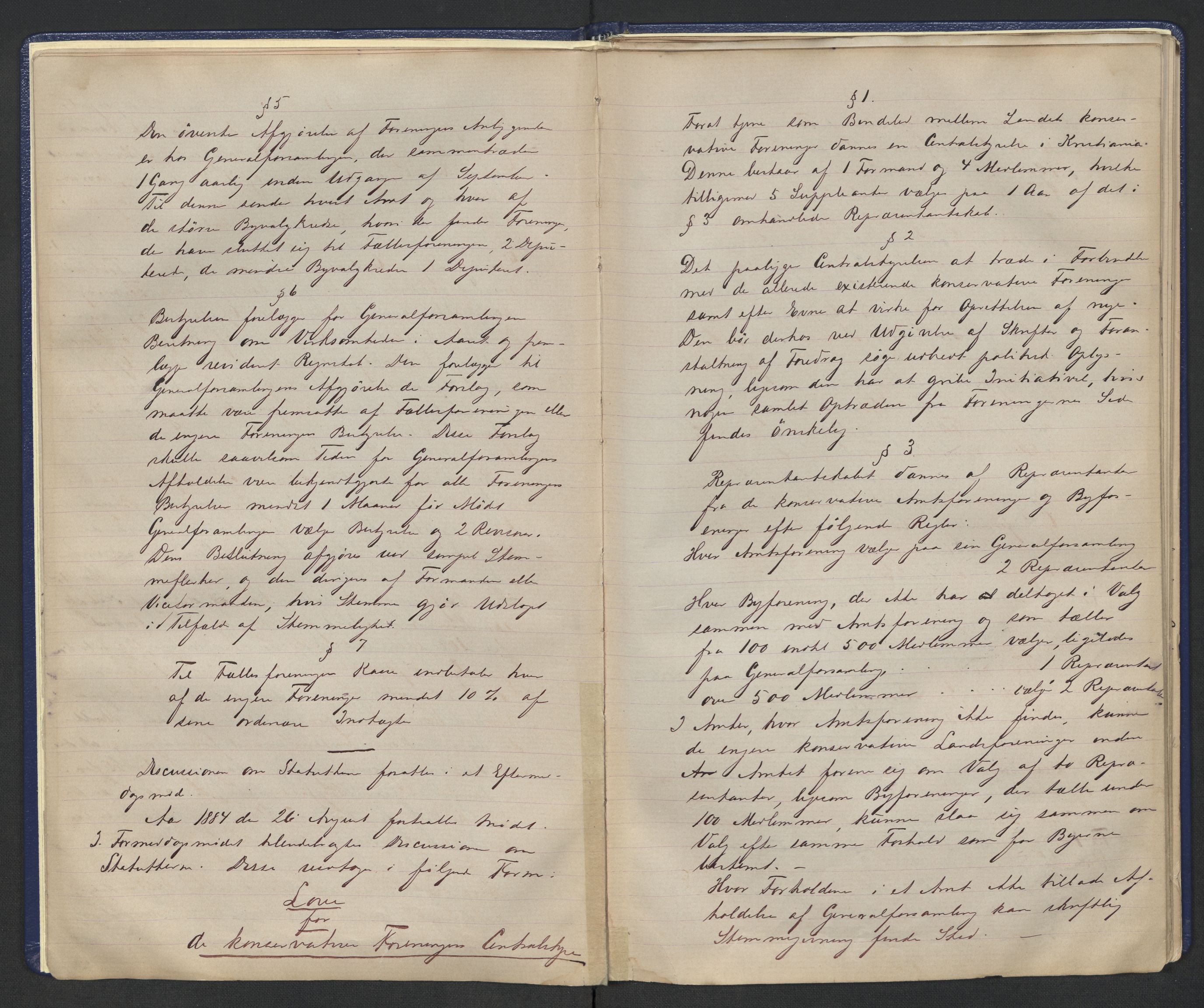 Høyres Hovedorganisasjon, AV/RA-PA-0583/1/A/Aa/L0001: De konservative foreningers centralstyre. Referatprotokoll, 1884-1897, p. 8