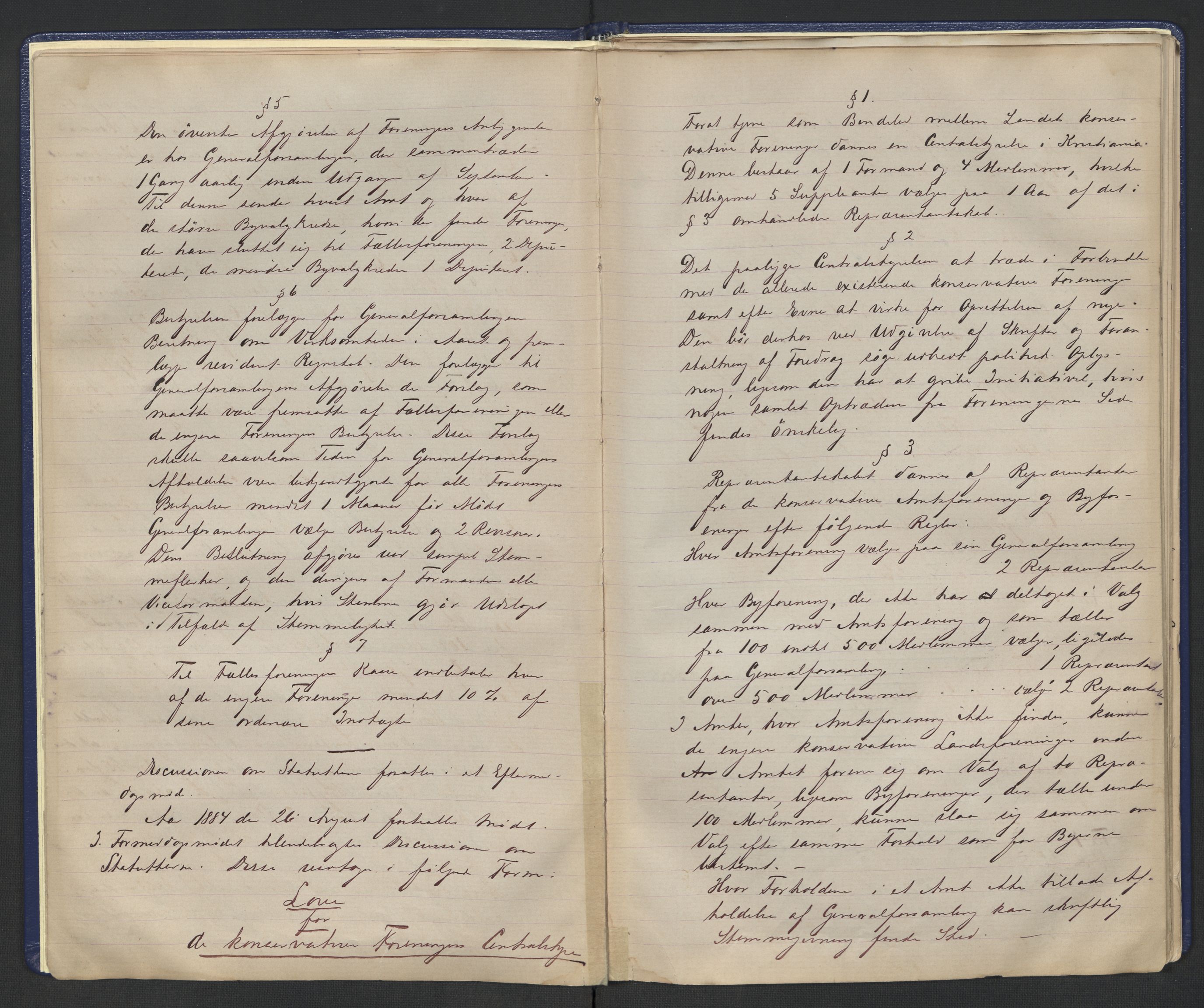 Høyres Hovedorganisasjon, RA/PA-0583/1/A/Aa/L0001: De konservative foreningers centralstyre. Referatprotokoll, 1884-1897, p. 8