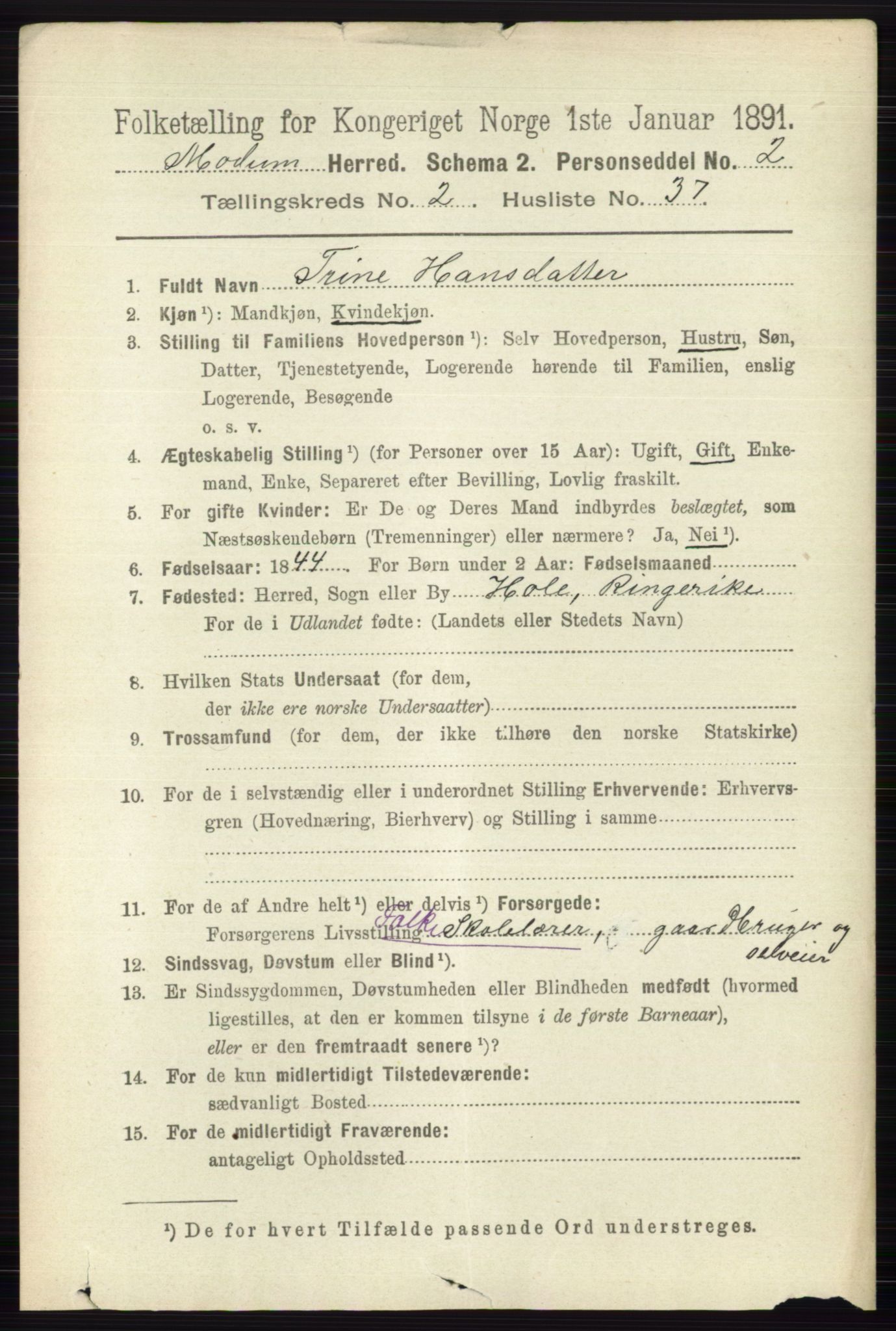 RA, 1891 census for 0623 Modum, 1891, p. 673