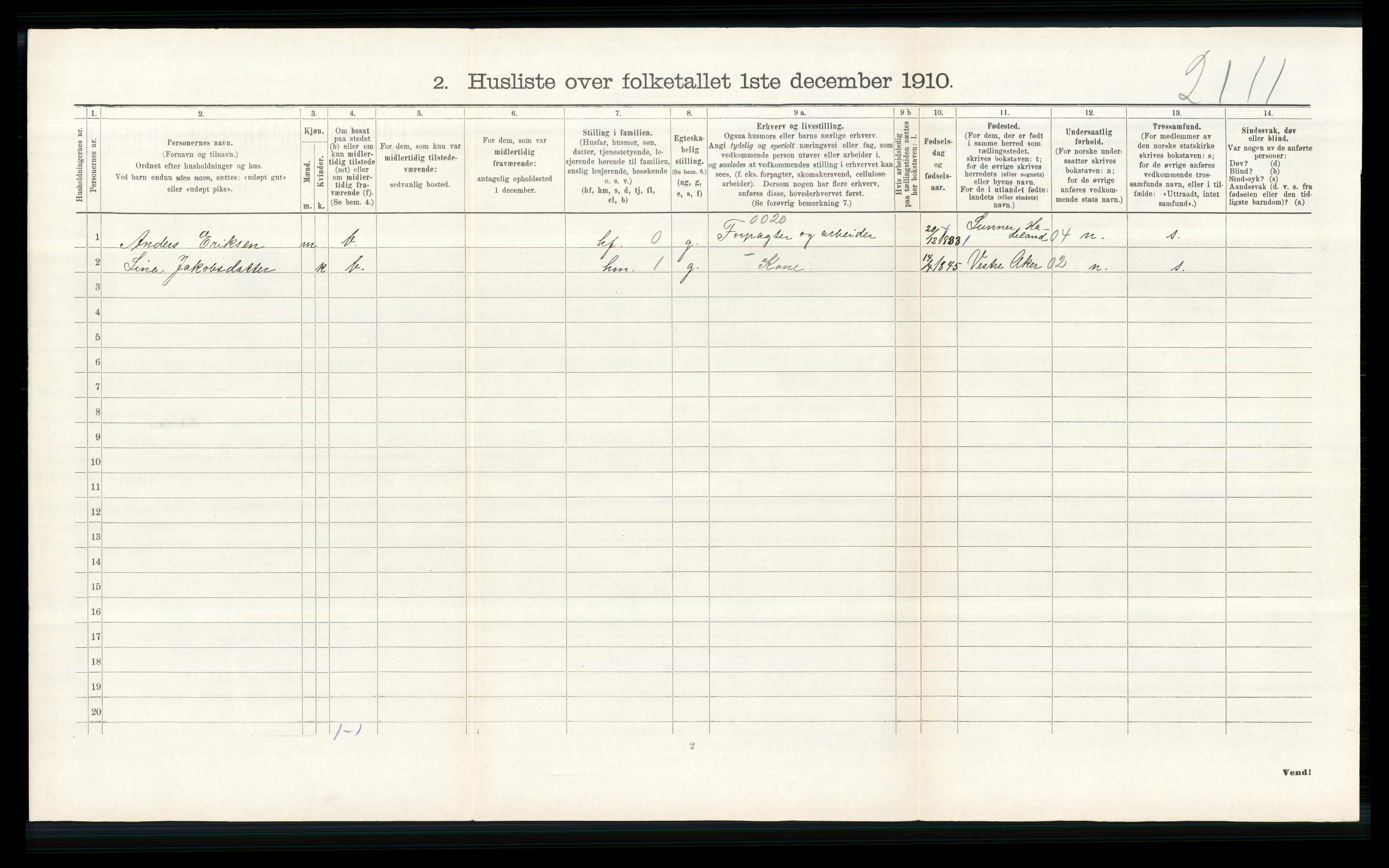 RA, 1910 census for Nittedal, 1910, p. 434