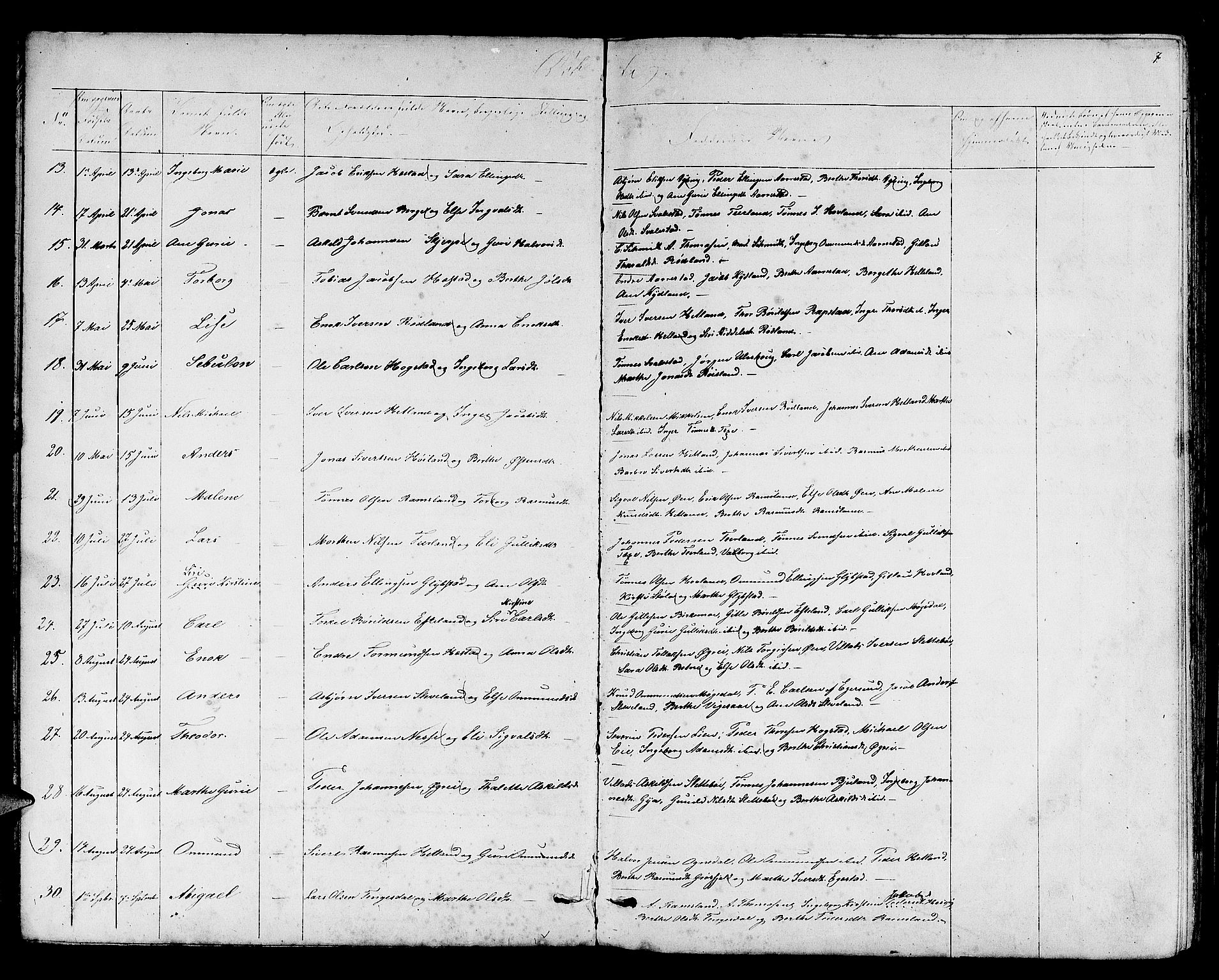 Helleland sokneprestkontor, AV/SAST-A-101810: Parish register (copy) no. B 2, 1848-1886, p. 7