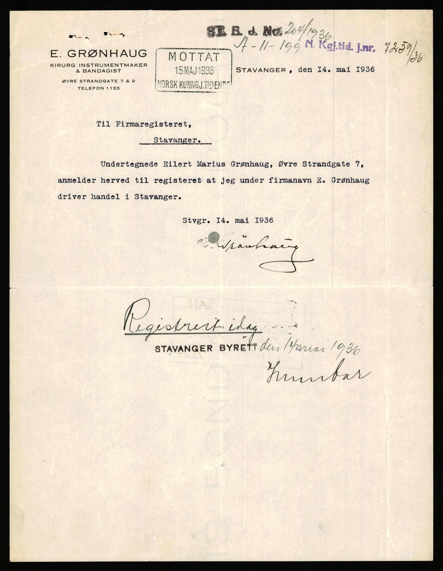 Stavanger byfogd, AV/SAST-A-101408/002/J/Jd/Jde/L0004: Registreringsmeldinger og bilag. Enkeltmannsforetak, 1001-1350, 1891-1990, p. 133