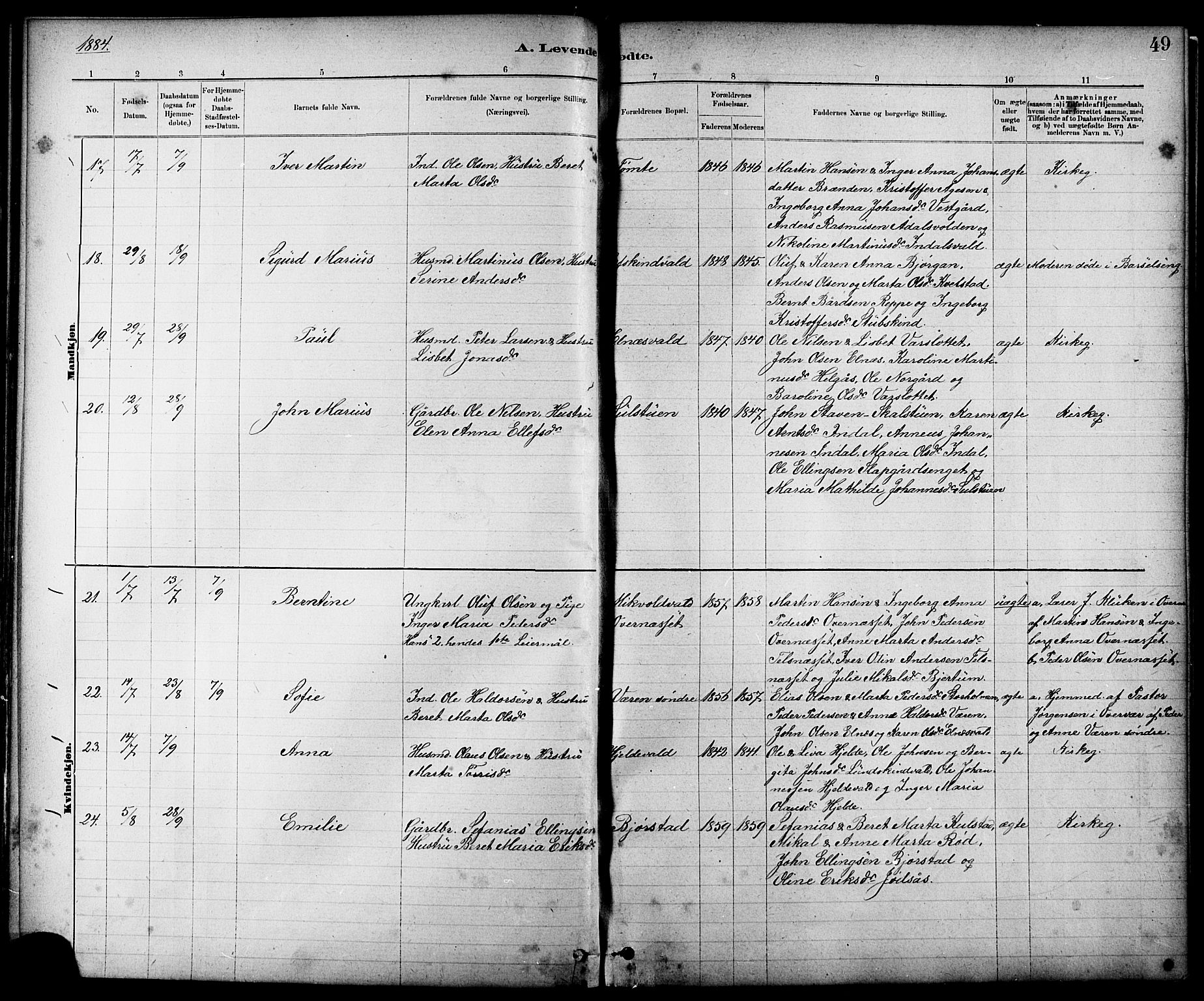 Ministerialprotokoller, klokkerbøker og fødselsregistre - Nord-Trøndelag, AV/SAT-A-1458/724/L0267: Parish register (copy) no. 724C03, 1879-1898, p. 49