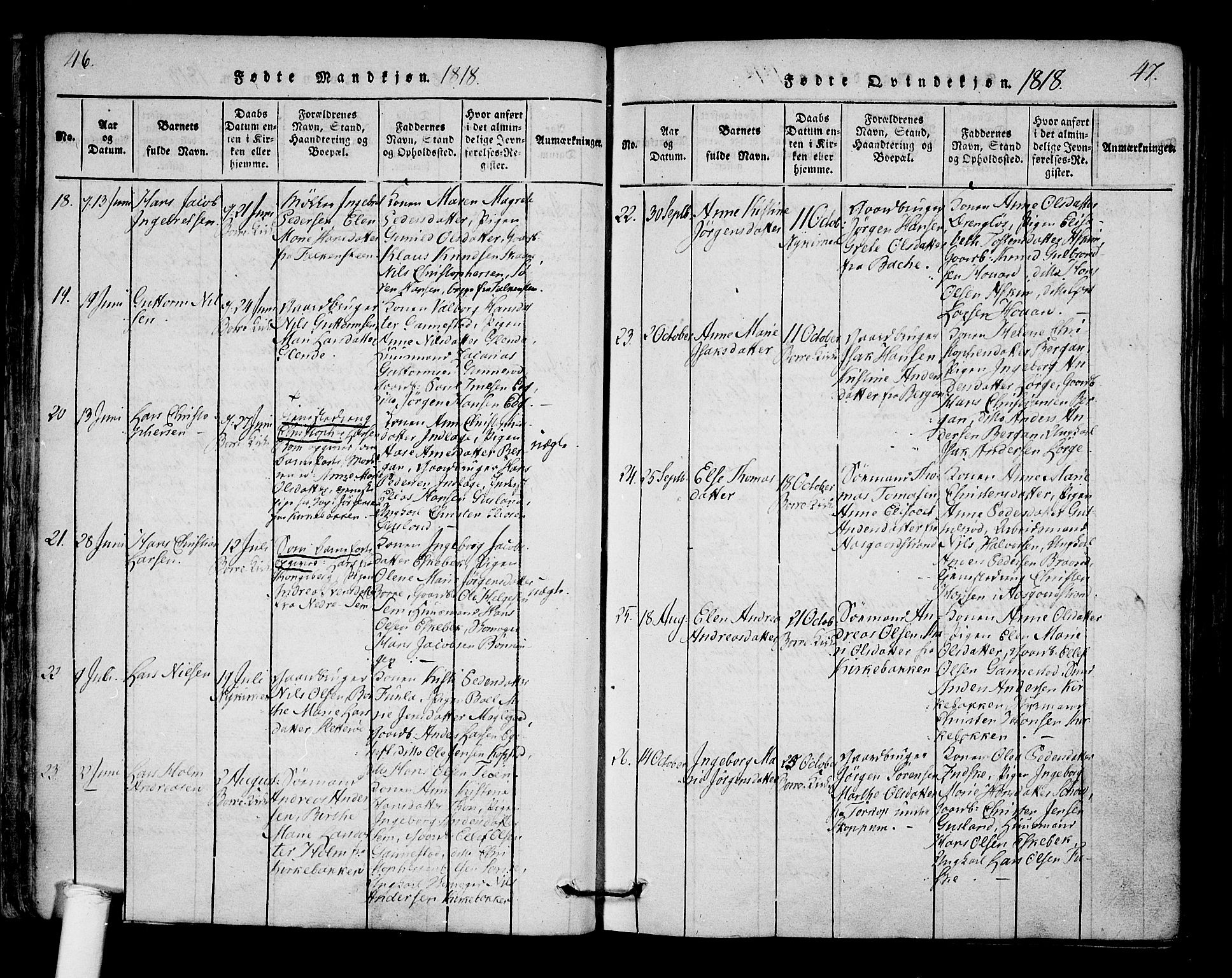 Borre kirkebøker, SAKO/A-338/F/Fa/L0004: Parish register (official) no. I 4, 1815-1845, p. 46-47