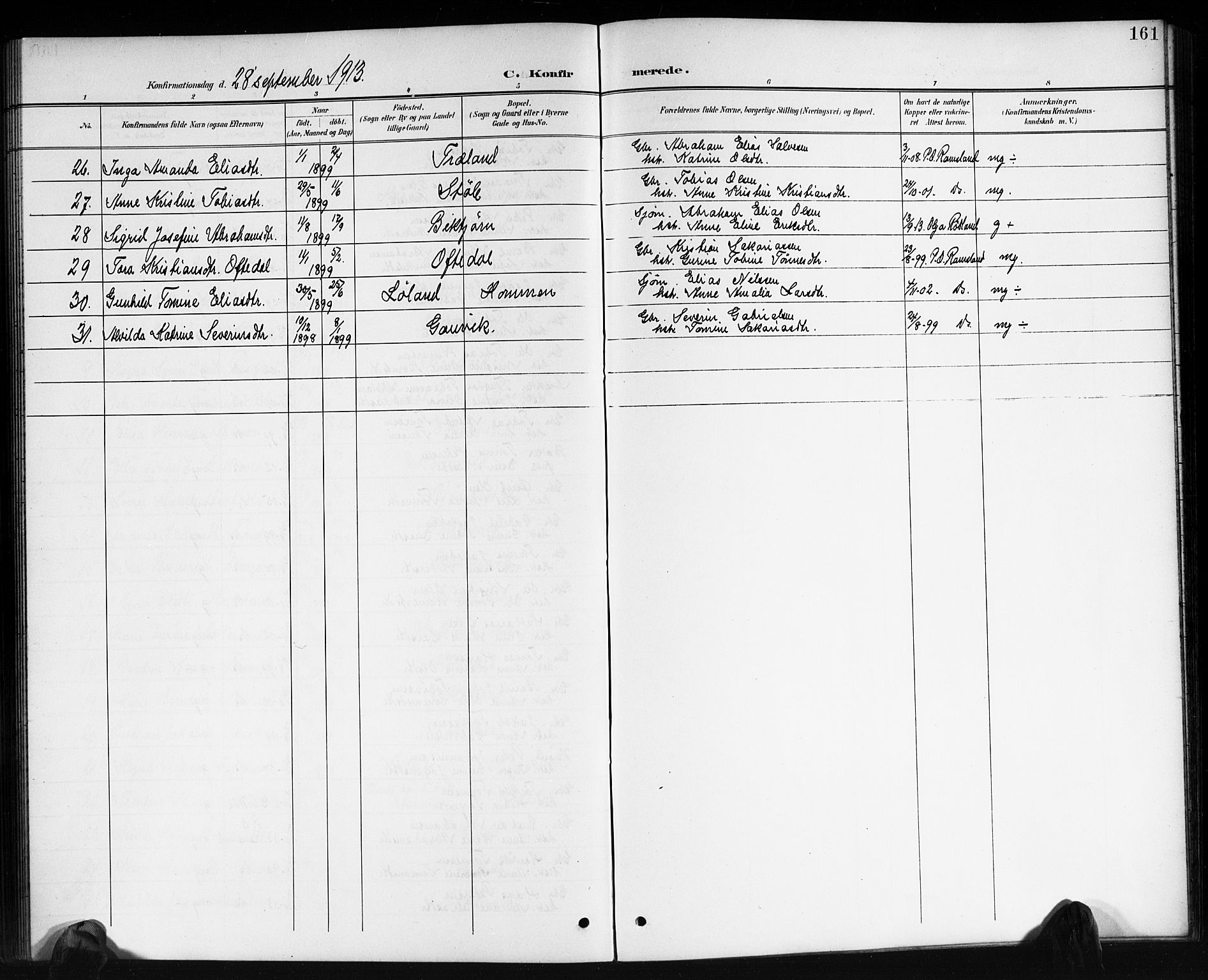 Lyngdal sokneprestkontor, AV/SAK-1111-0029/F/Fb/Fbc/L0005: Parish register (copy) no. B 5, 1897-1913, p. 161