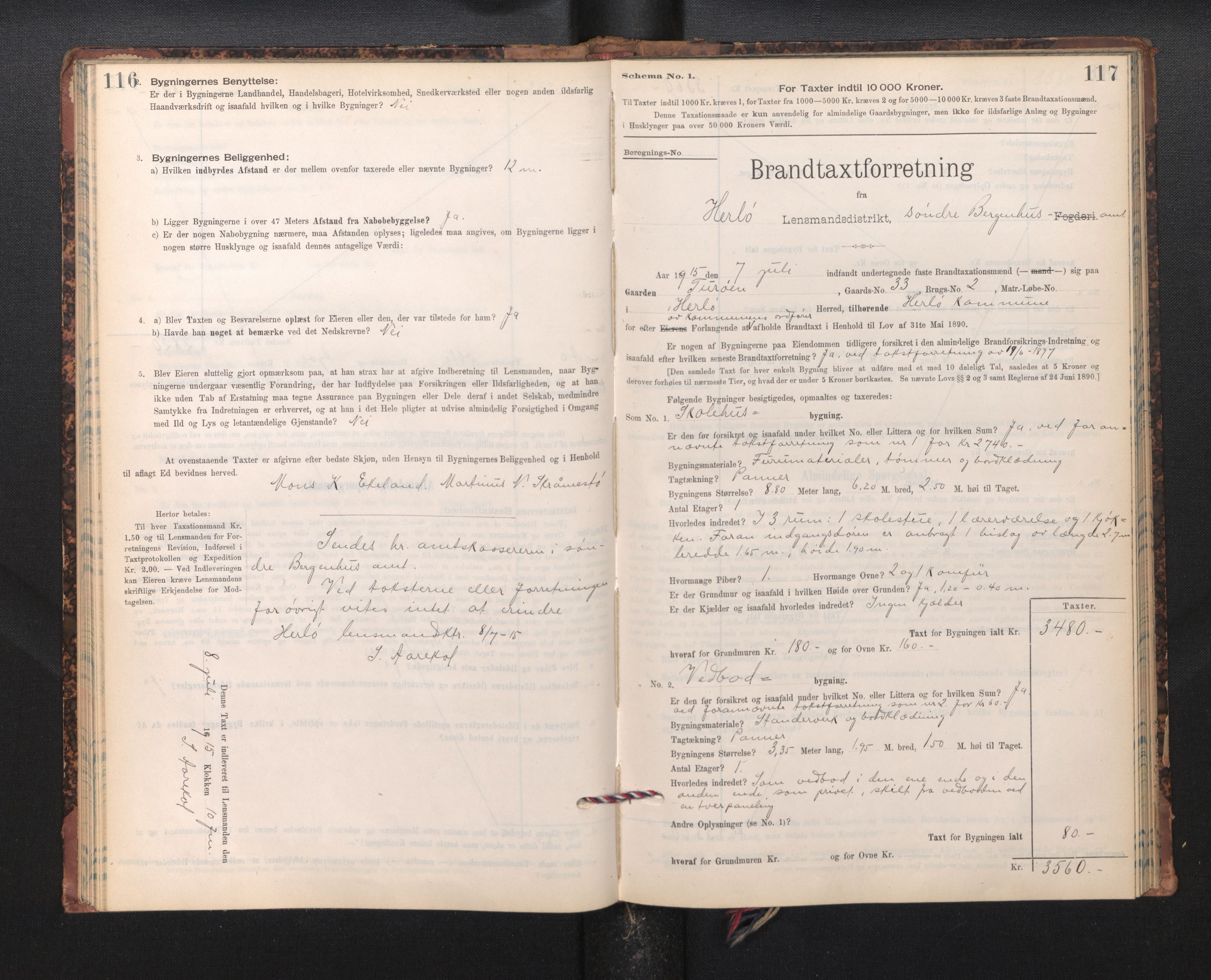 Lensmannen i Herdla, SAB/A-32901/0012/L0003:  Branntakstprotokoll skjematakst, 1897-1916, p. 116-117