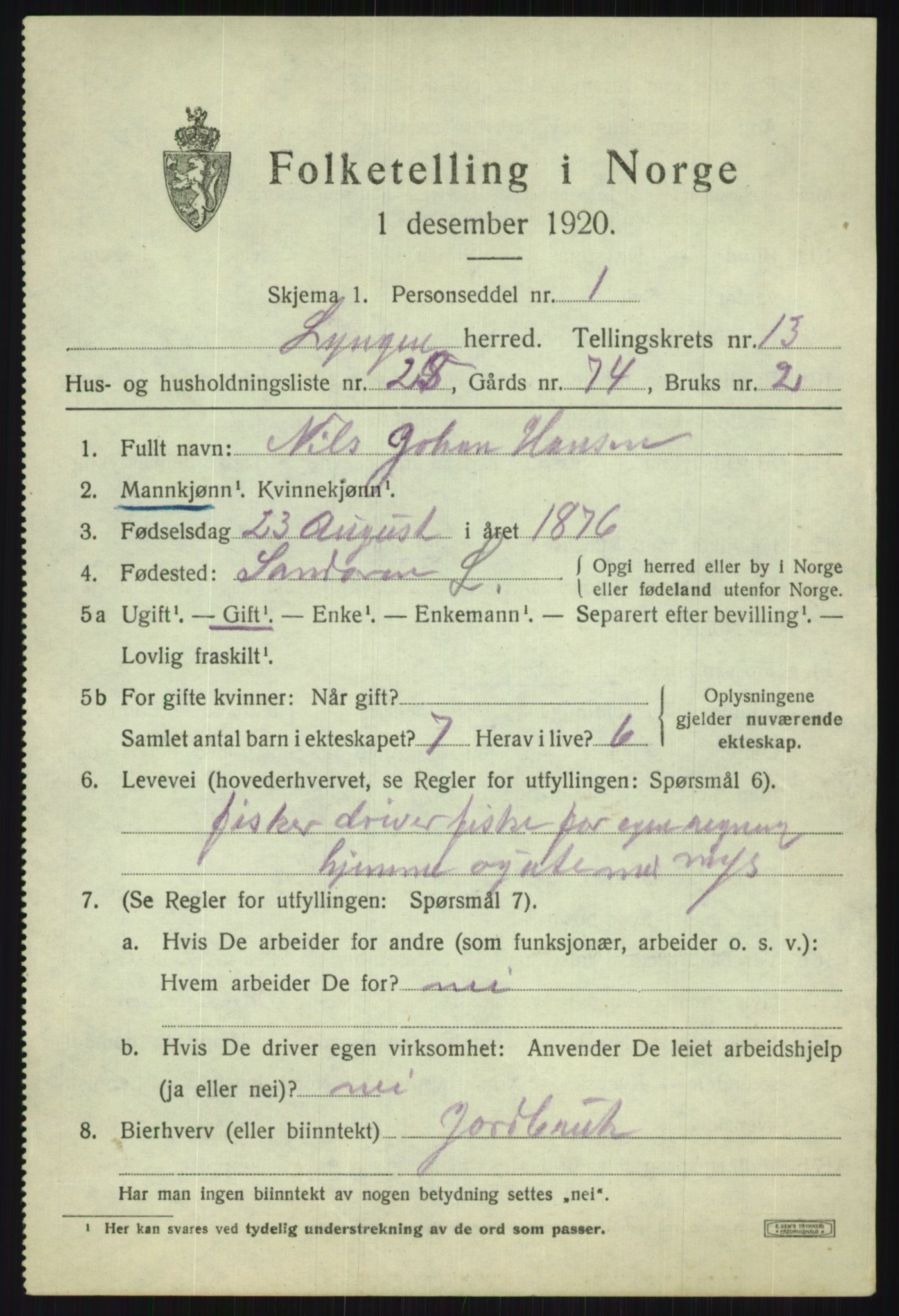 SATØ, 1920 census for Lyngen, 1920, p. 10385