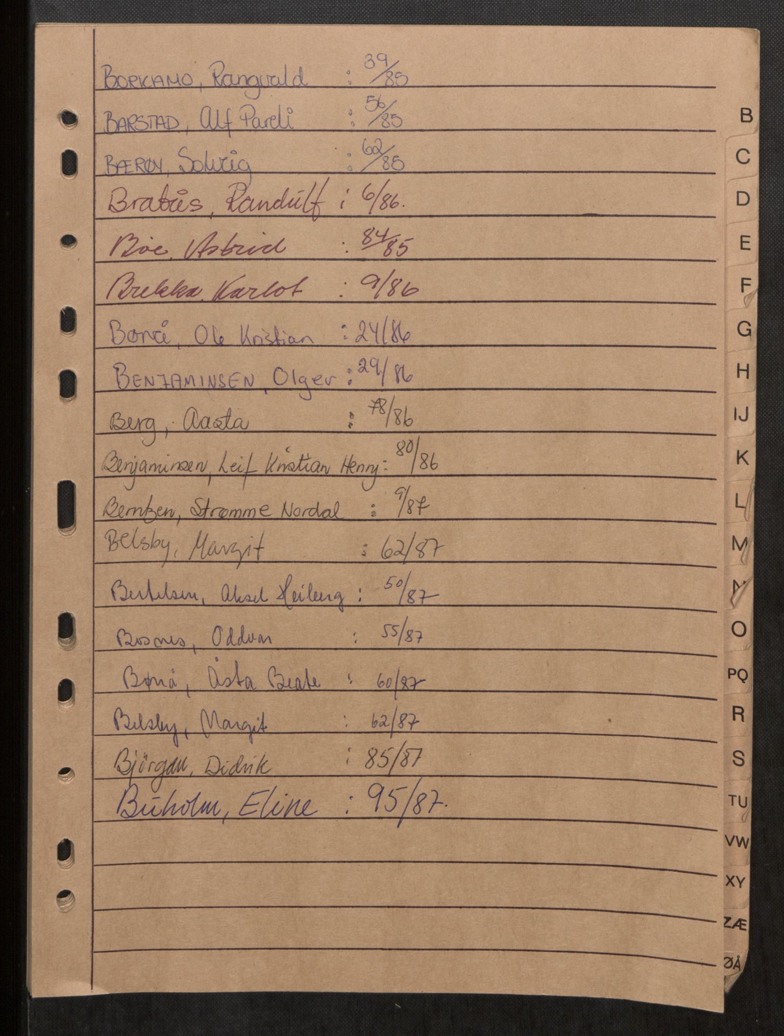 Brønnøy og Vevelstad lensmannskontor, AV/SAT-A-5681/2/Ga/L0006: Dødsfallprotokoll, 1985-1989