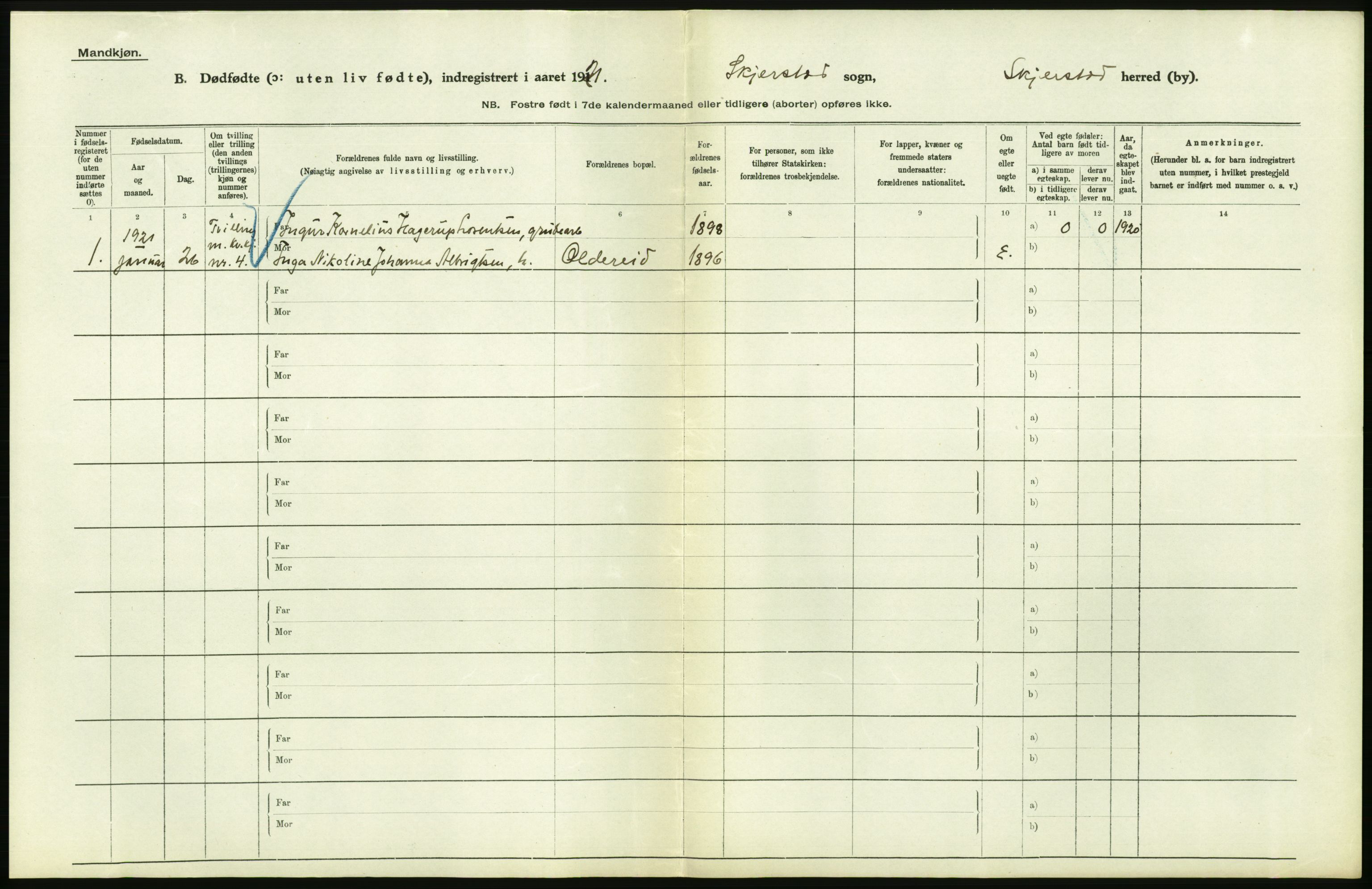 Statistisk sentralbyrå, Sosiodemografiske emner, Befolkning, RA/S-2228/D/Df/Dfc/Dfca/L0050: Nordland fylke: Levendefødte menn og kvinner. Byer. Samt gifte, dødfødte. Bygder og byer., 1921, p. 454