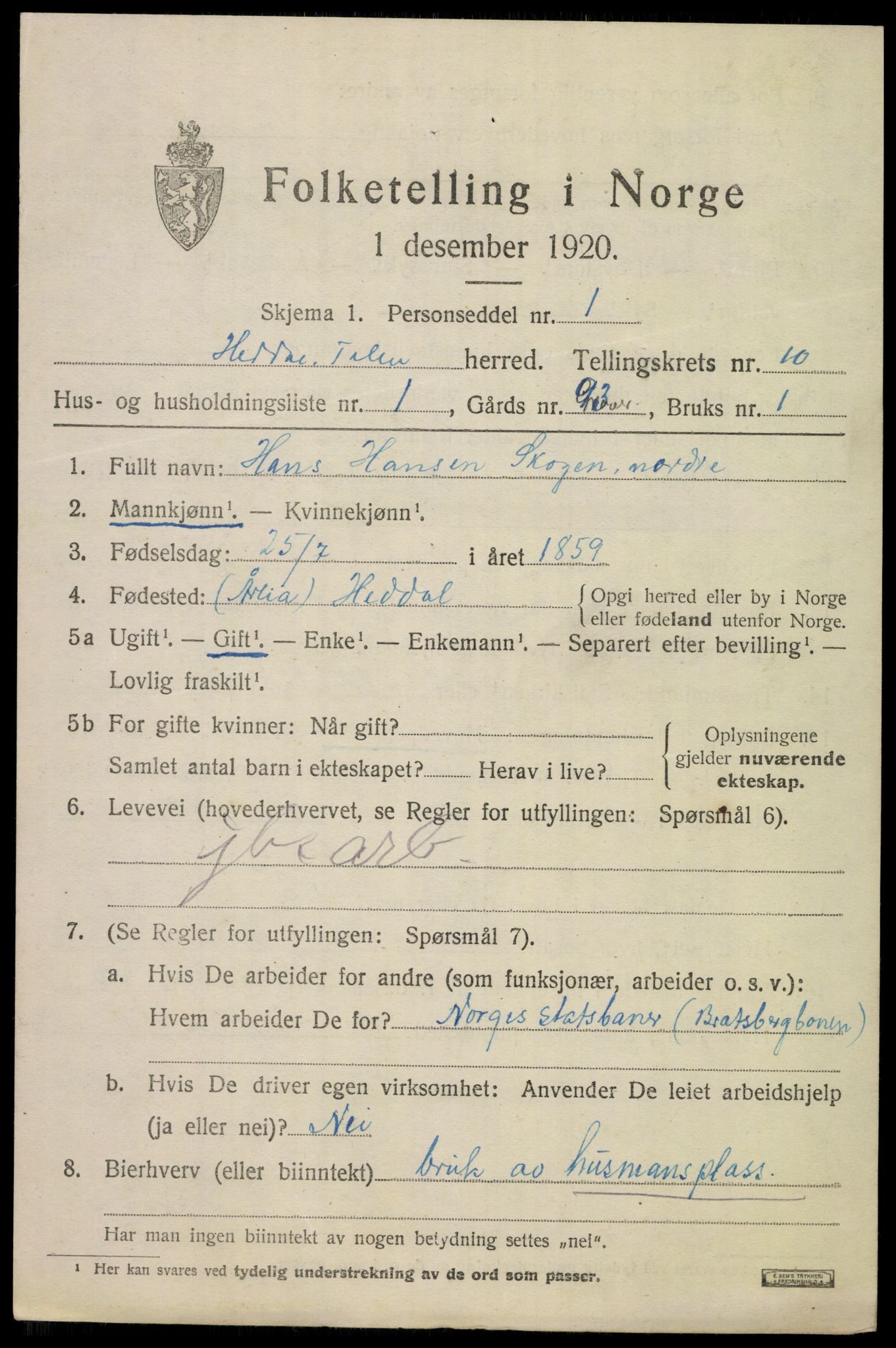 SAKO, 1920 census for Heddal, 1920, p. 6984