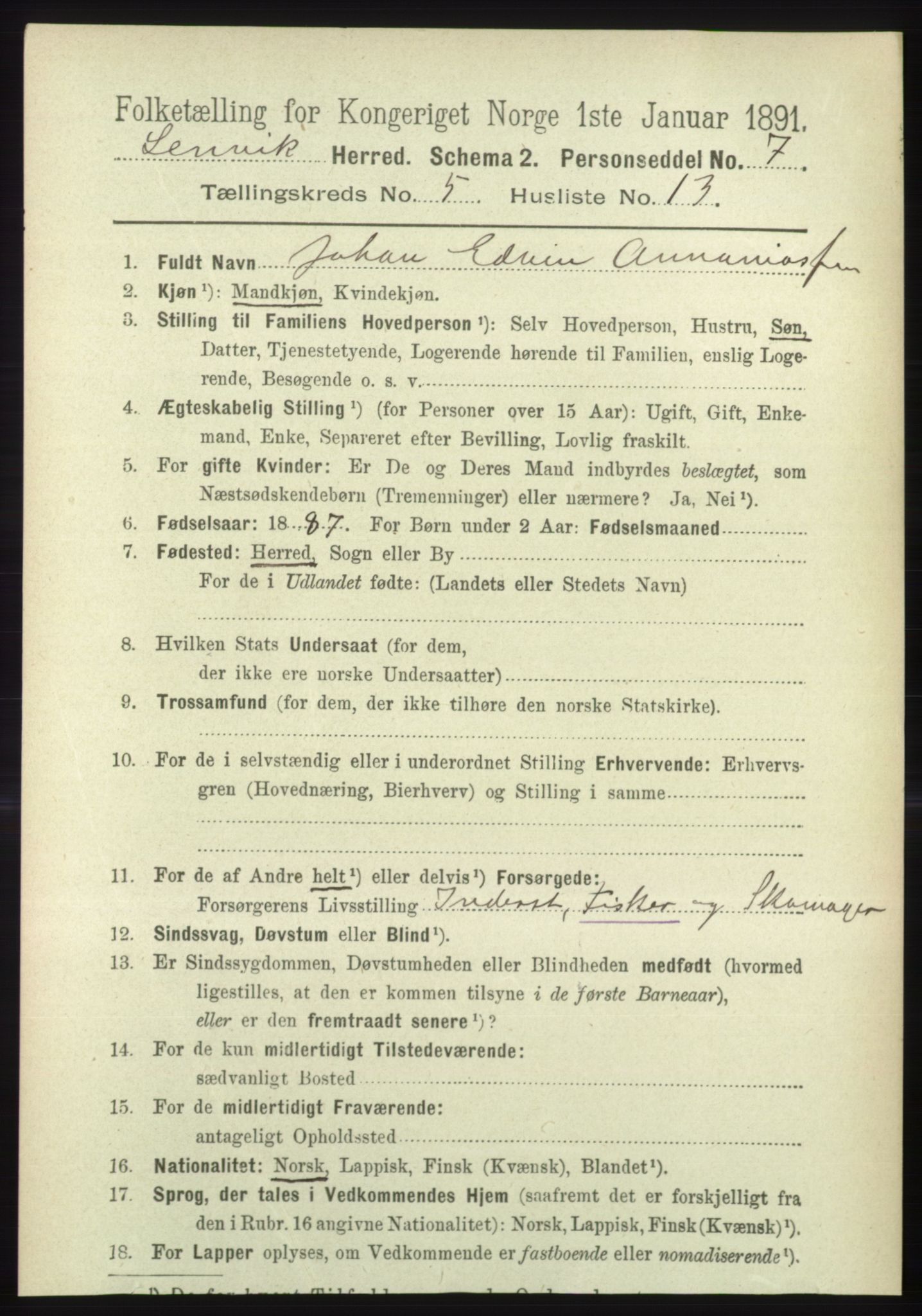 RA, 1891 census for 1931 Lenvik, 1891, p. 2632