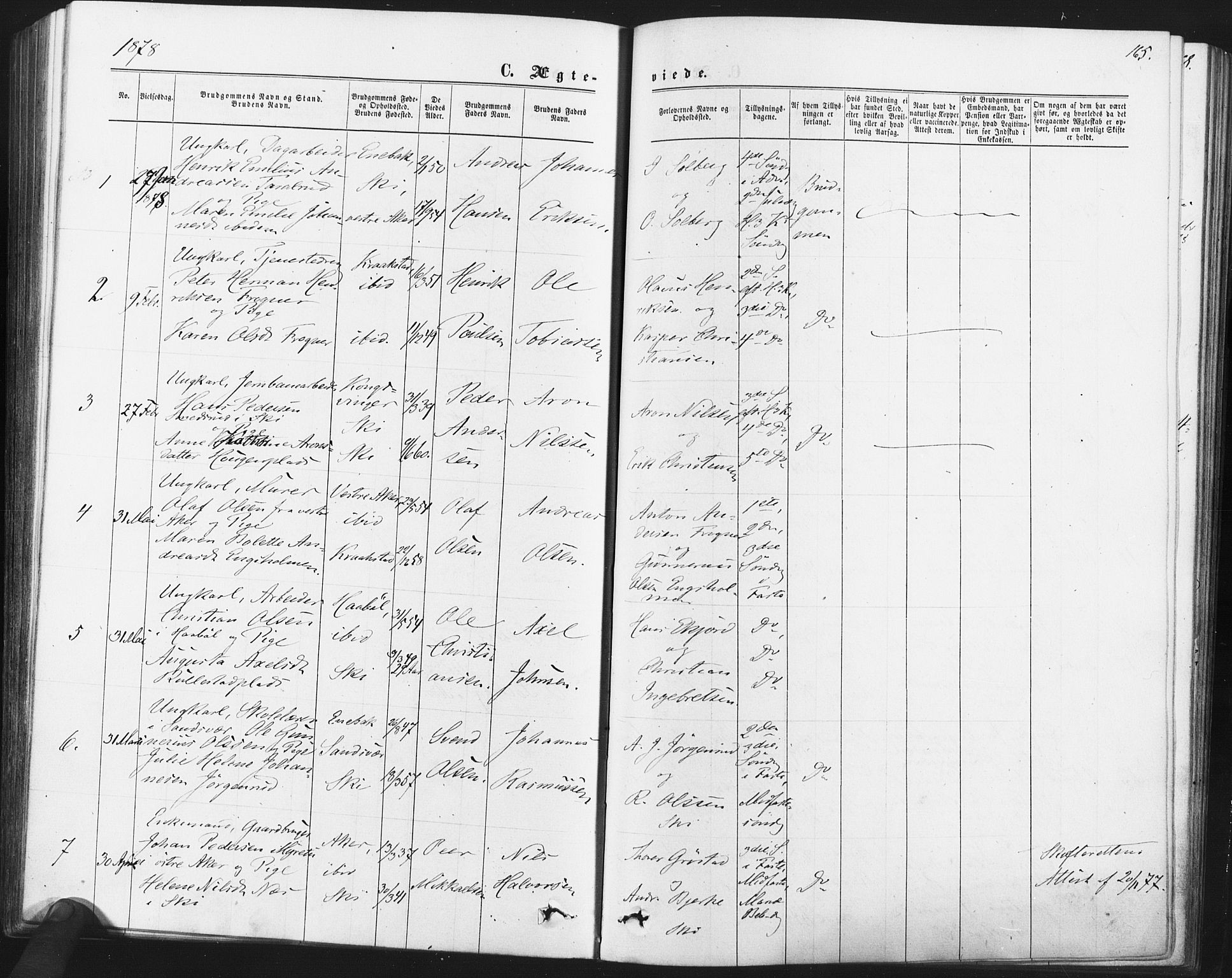 Kråkstad prestekontor Kirkebøker, AV/SAO-A-10125a/F/Fa/L0008: Parish register (official) no. I 8, 1870-1879, p. 165