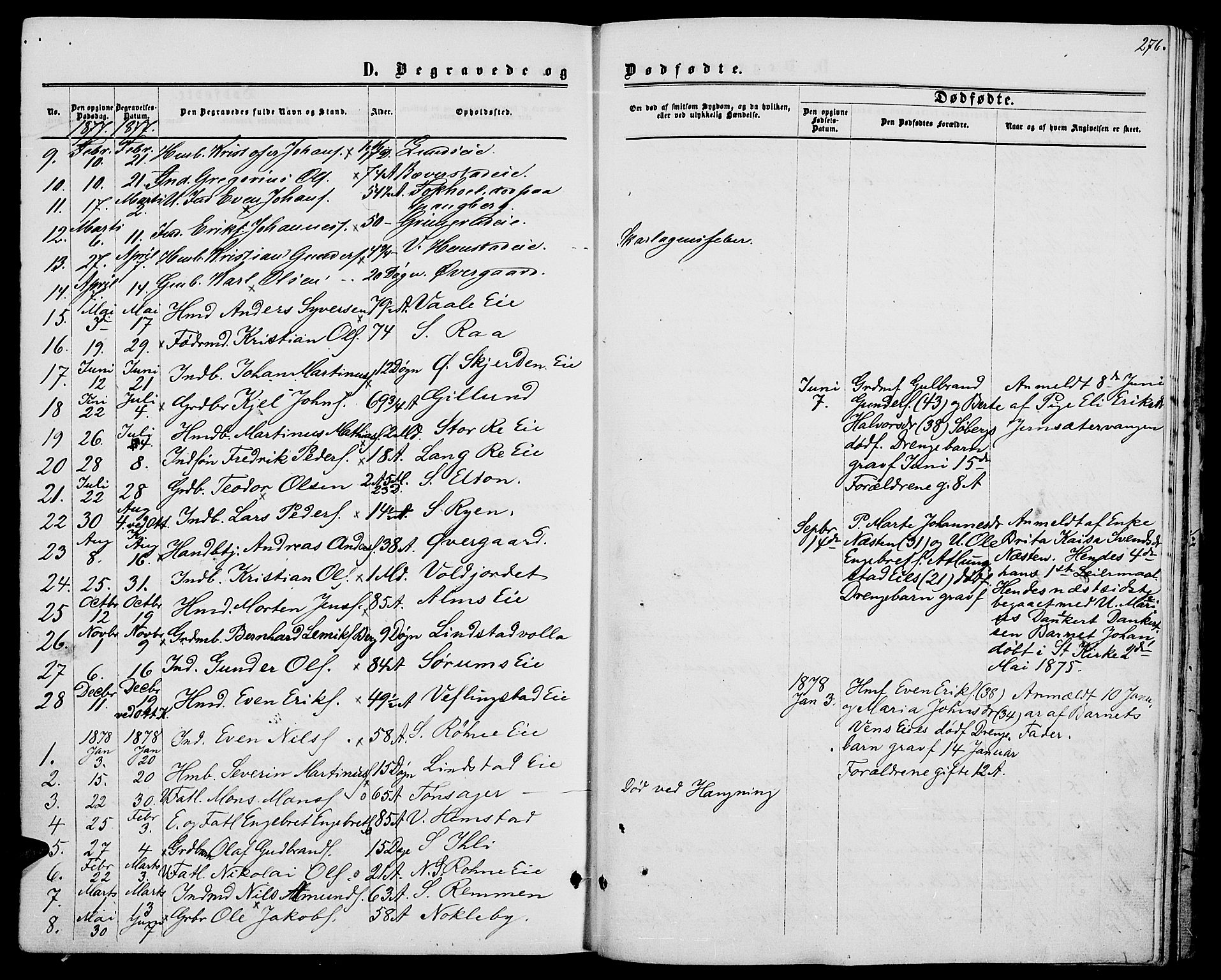 Stange prestekontor, SAH/PREST-002/L/L0006: Parish register (copy) no. 6, 1864-1882, p. 276