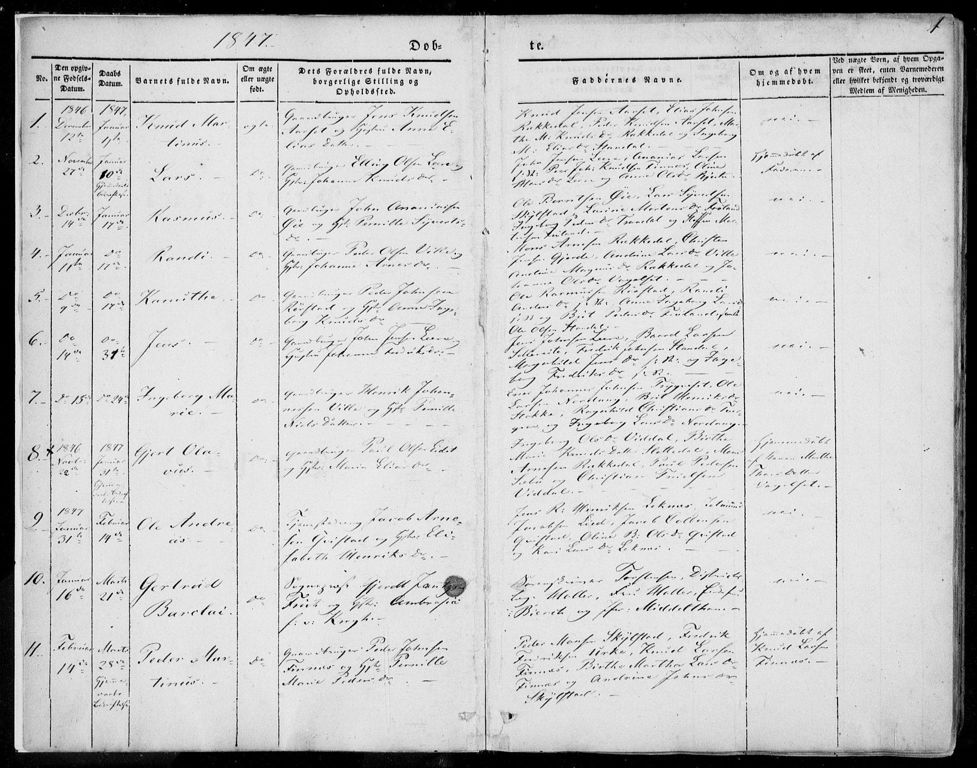 Ministerialprotokoller, klokkerbøker og fødselsregistre - Møre og Romsdal, SAT/A-1454/515/L0209: Parish register (official) no. 515A05, 1847-1868, p. 1