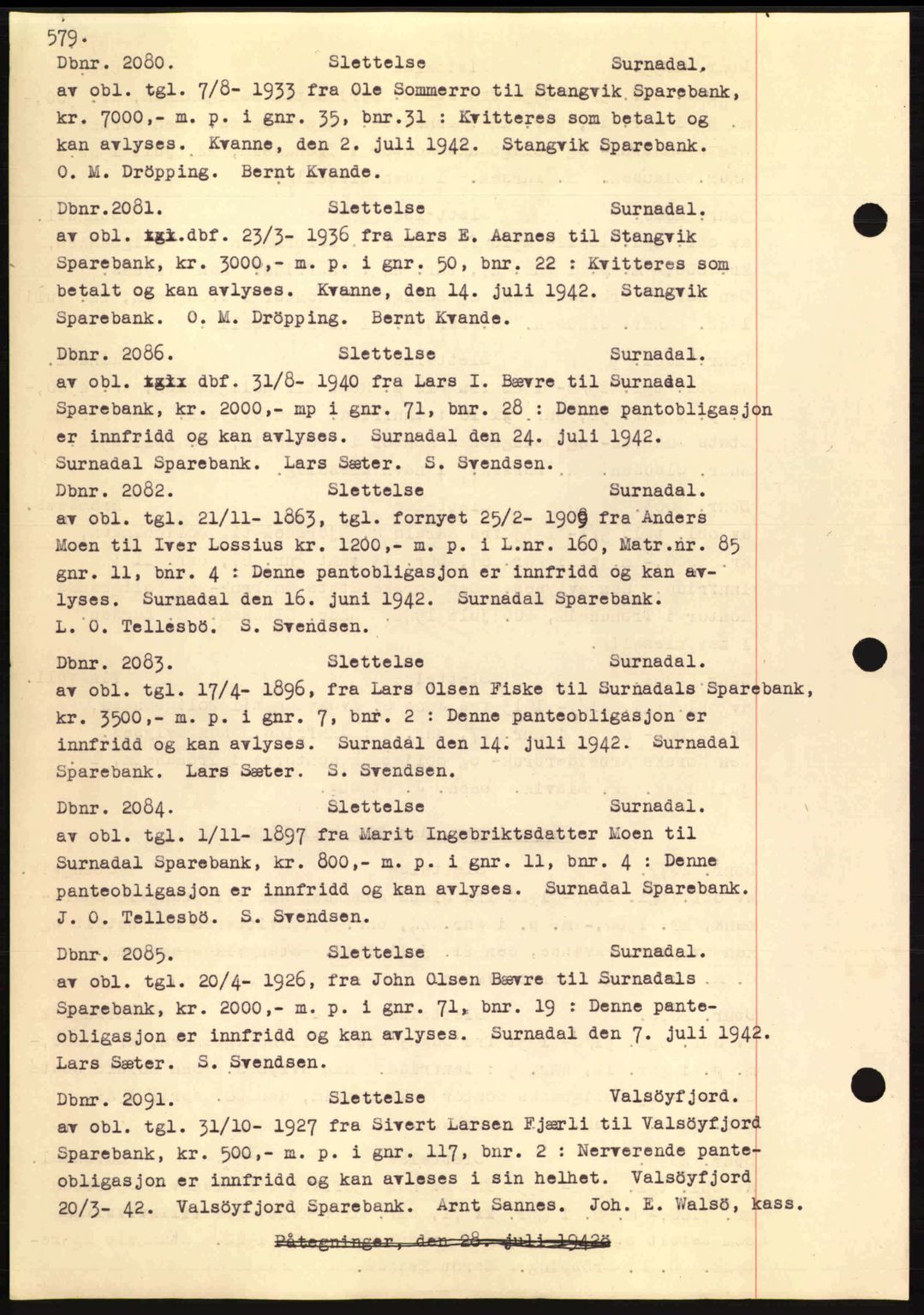 Nordmøre sorenskriveri, AV/SAT-A-4132/1/2/2Ca: Mortgage book no. C81, 1940-1945, Diary no: : 2080/1942