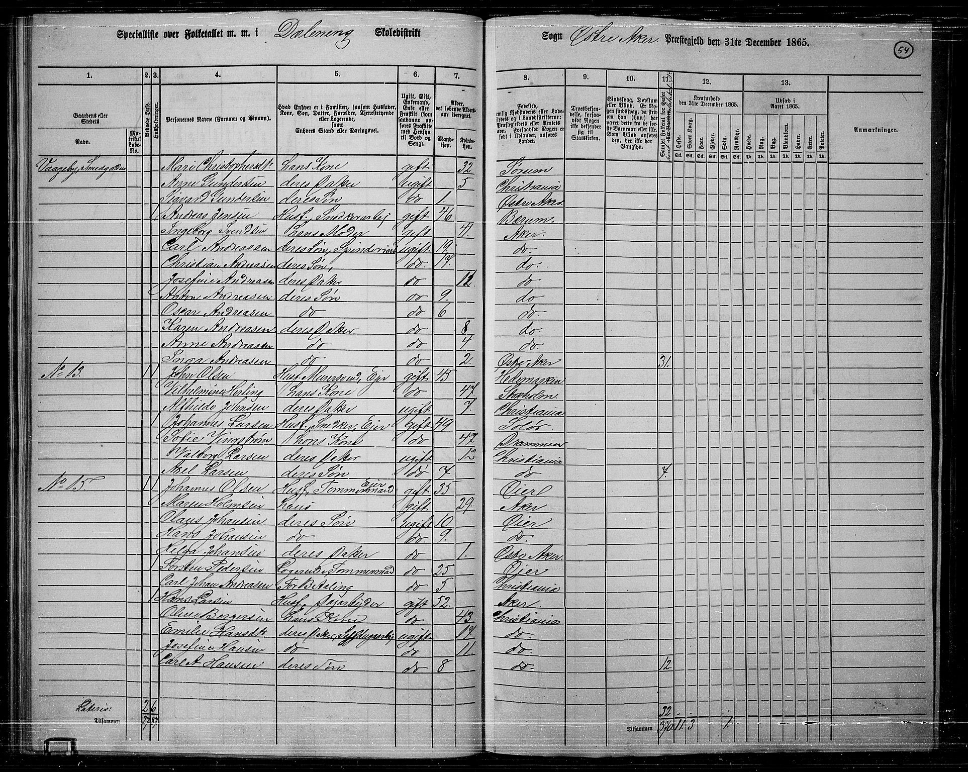 RA, 1865 census for Østre Aker, 1865, p. 51