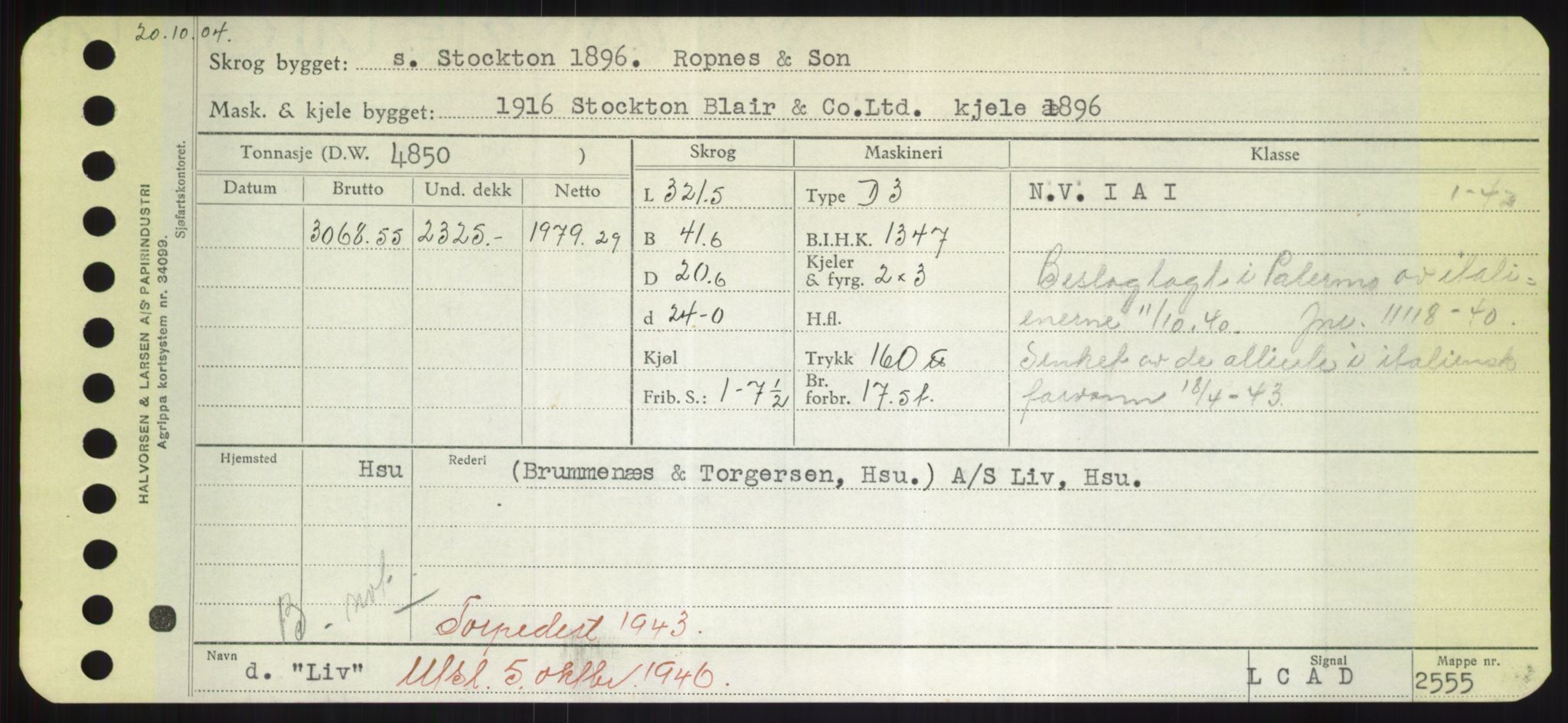 Sjøfartsdirektoratet med forløpere, Skipsmålingen, RA/S-1627/H/Hd/L0023: Fartøy, Lia-Løv, p. 249