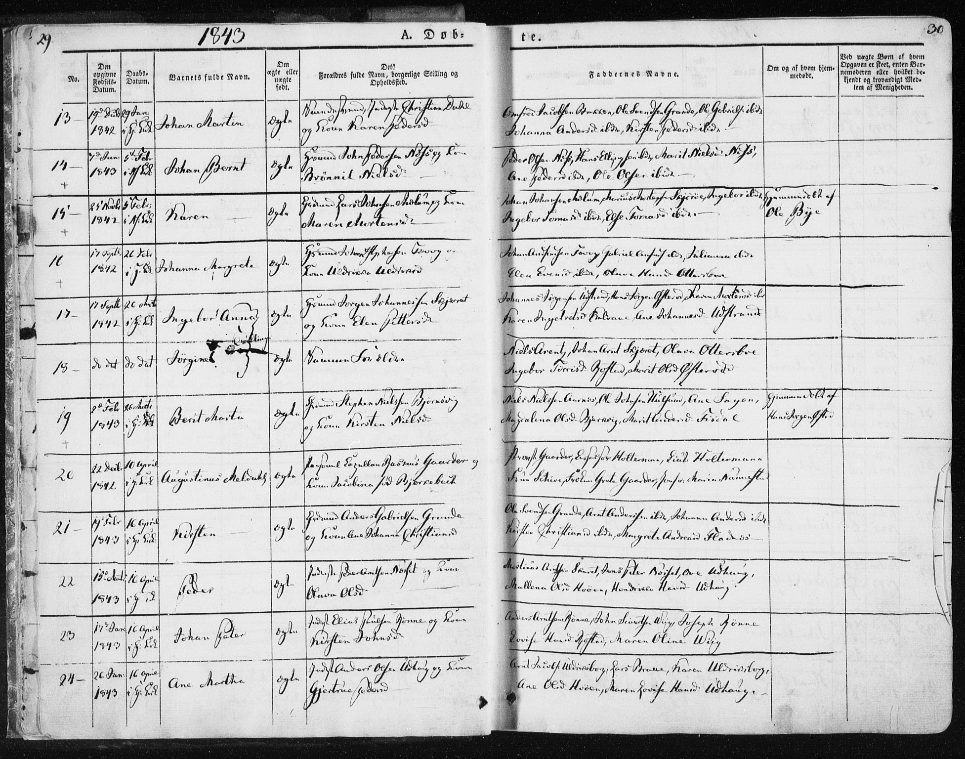 Ministerialprotokoller, klokkerbøker og fødselsregistre - Sør-Trøndelag, SAT/A-1456/659/L0736: Parish register (official) no. 659A06, 1842-1856, p. 29-30