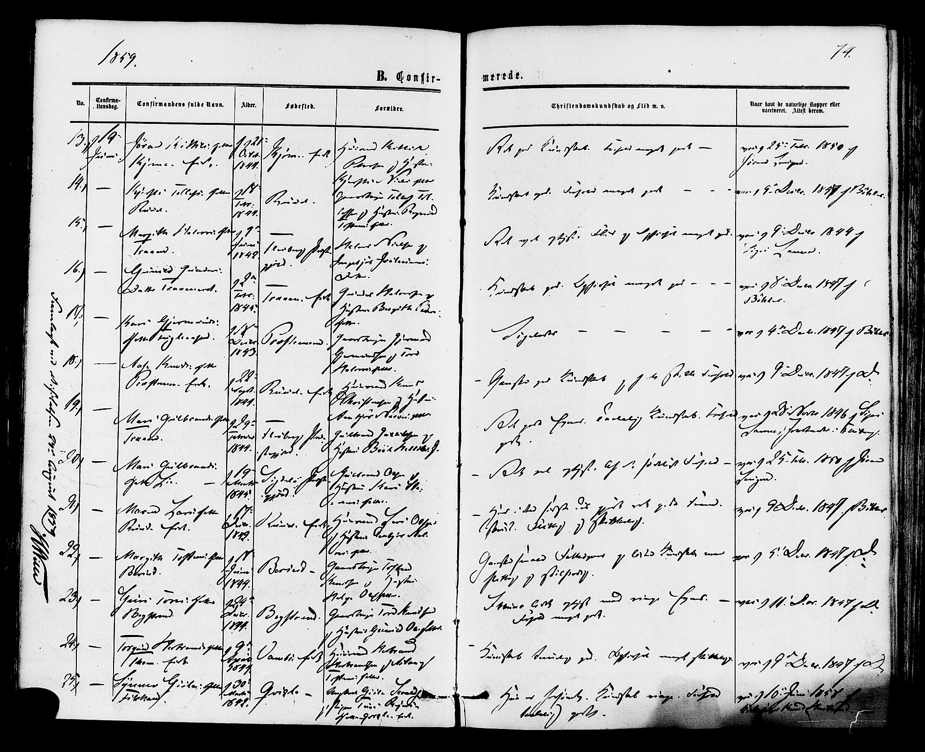 Rollag kirkebøker, SAKO/A-240/F/Fa/L0009: Parish register (official) no. I 9, 1860-1874, p. 74