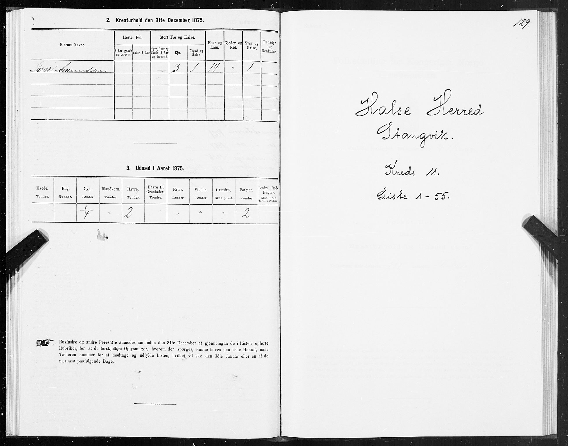 SAT, 1875 census for 1564P Stangvik, 1875, p. 5129