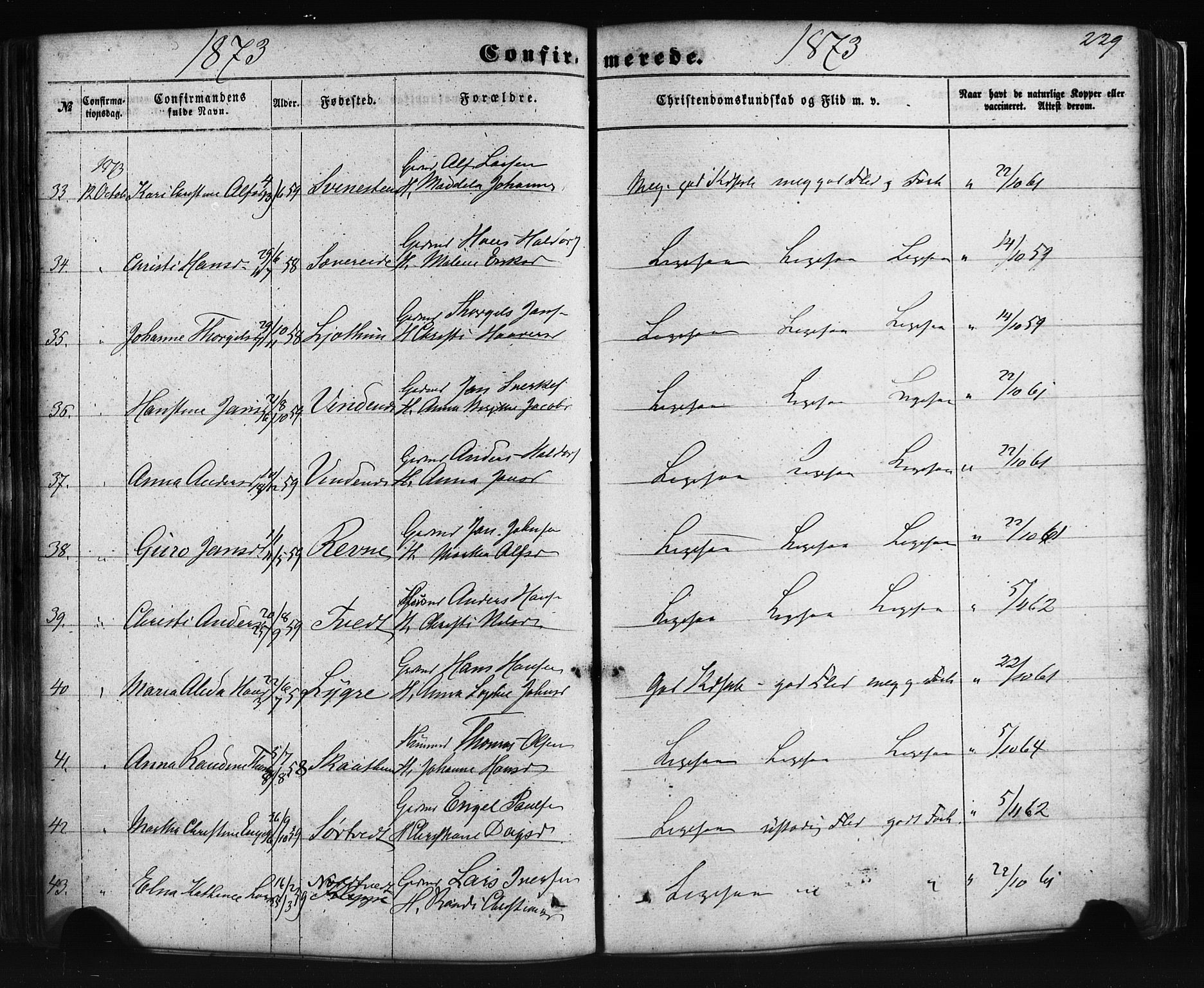 Fusa sokneprestembete, AV/SAB-A-75401/H/Haa: Parish register (official) no. A 1I, 1855-1879, p. 229