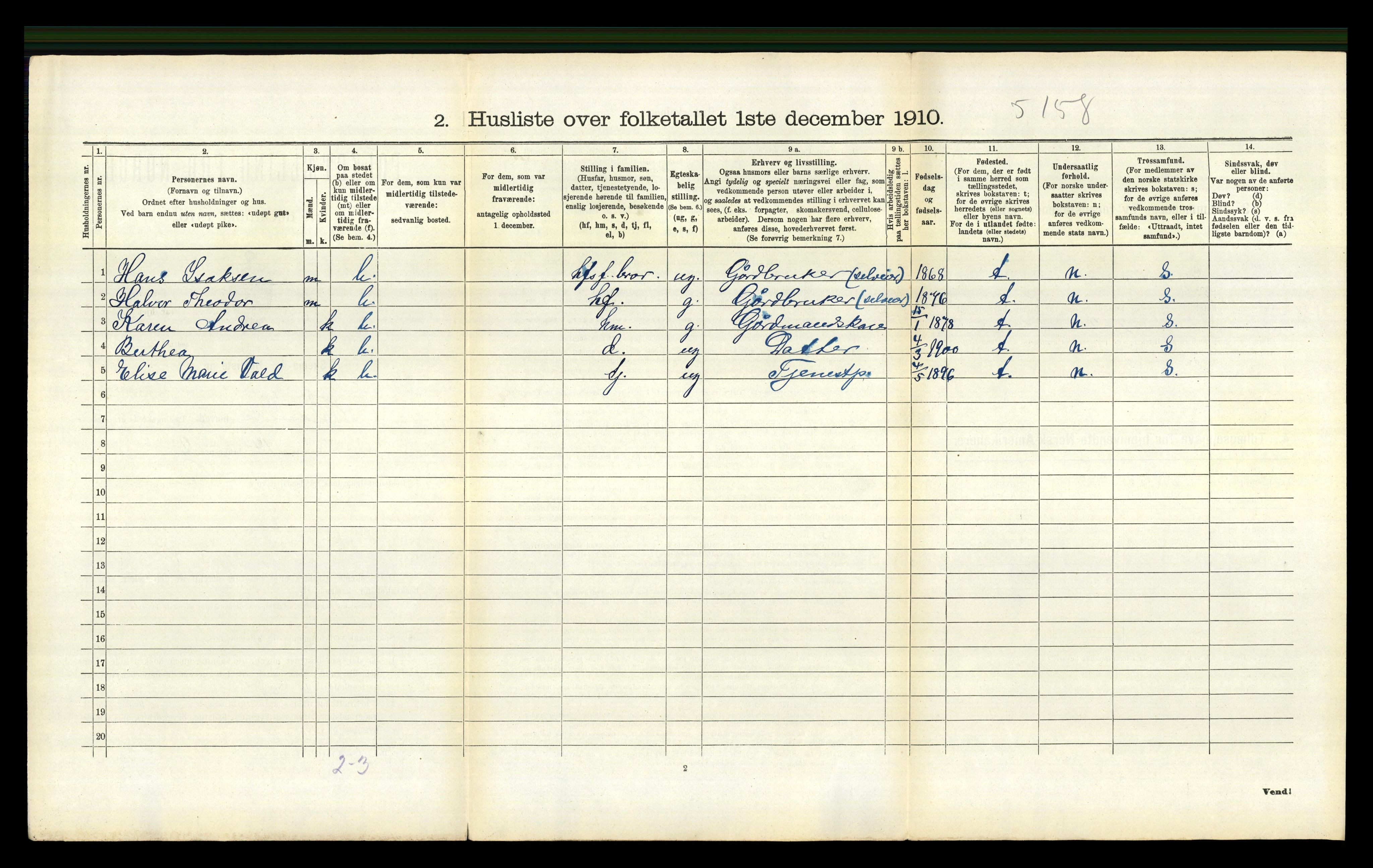 RA, 1910 census for Bamble, 1910, p. 483