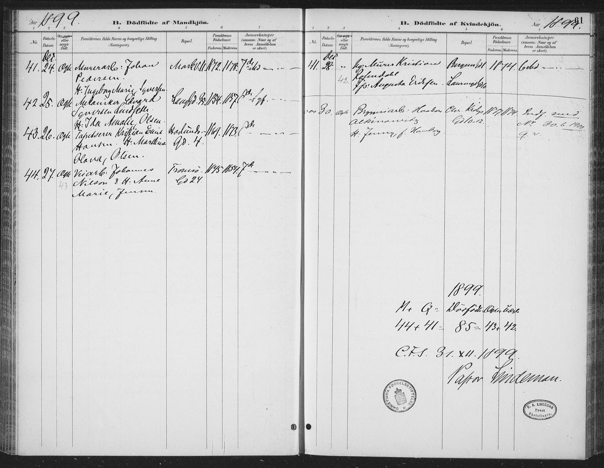 Rikshospitalet prestekontor Kirkebøker, AV/SAO-A-10309b/F/L0010: Parish register (official) no. 10, 1888-1912, p. 61