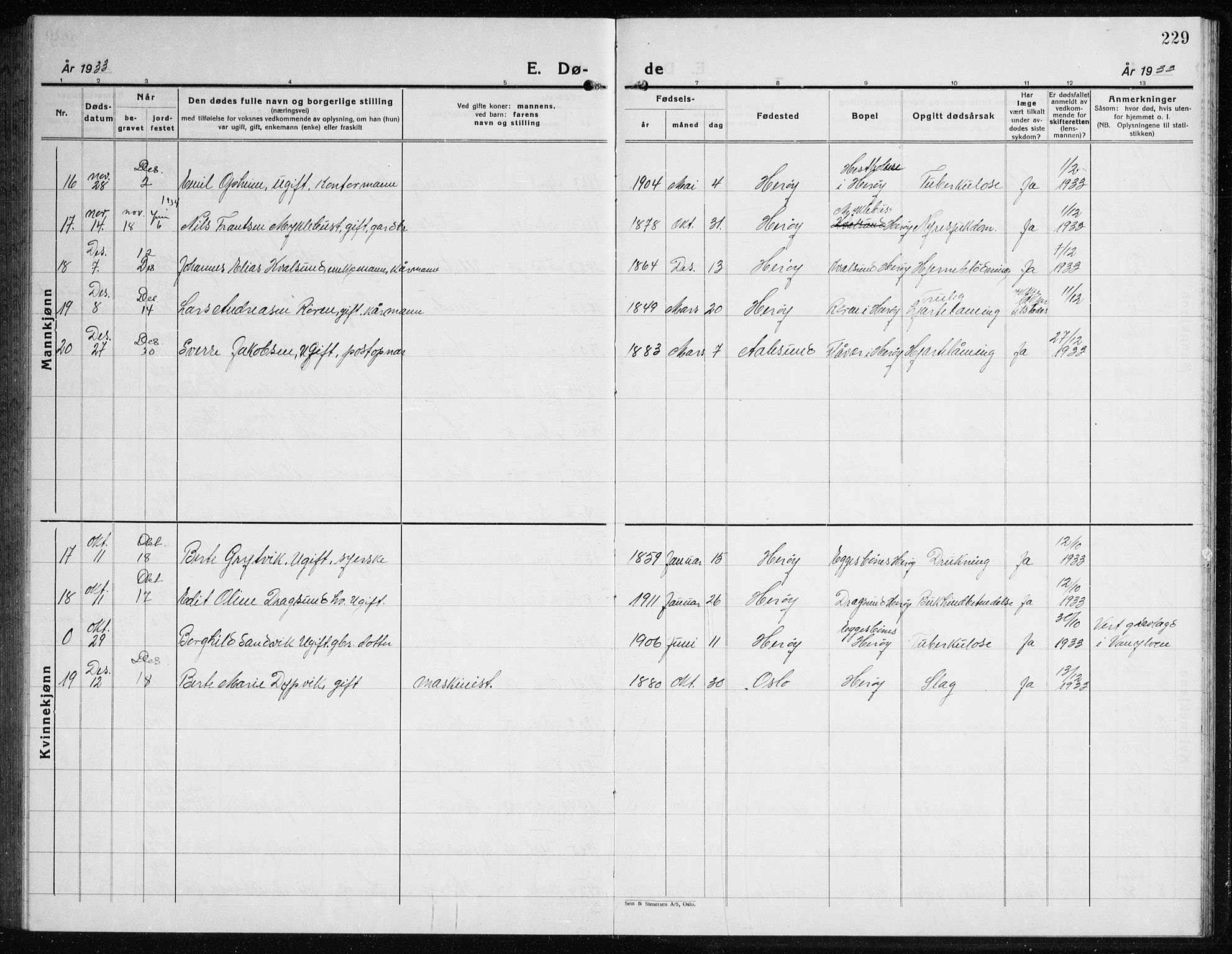 Ministerialprotokoller, klokkerbøker og fødselsregistre - Møre og Romsdal, SAT/A-1454/507/L0085: Parish register (copy) no. 507C08, 1933-1944, p. 229