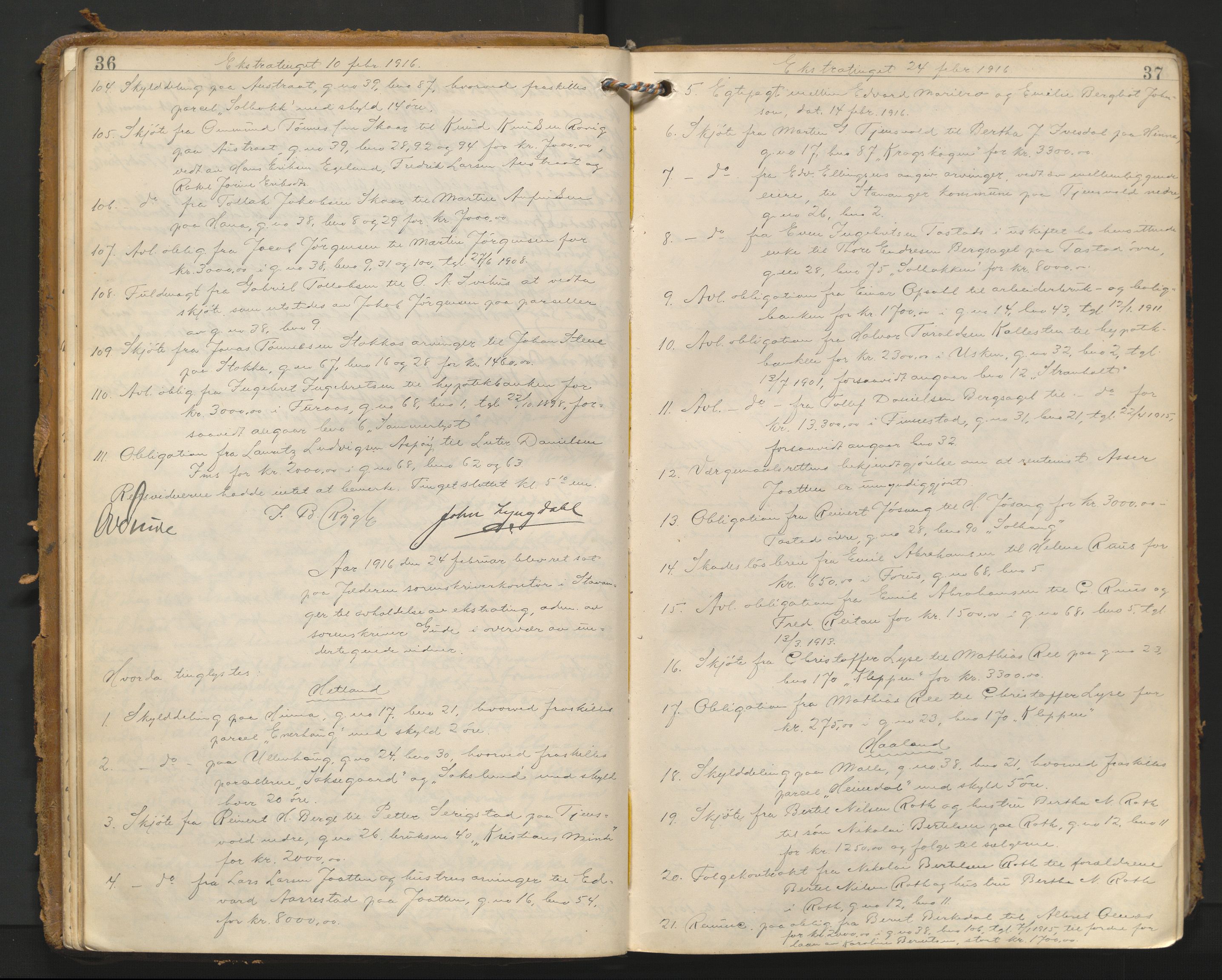 Jæren sorenskriveri, AV/SAST-A-100310/01/3/30/30BA/L0013: TINGBOK 19, 1915-1918, p. 36-37