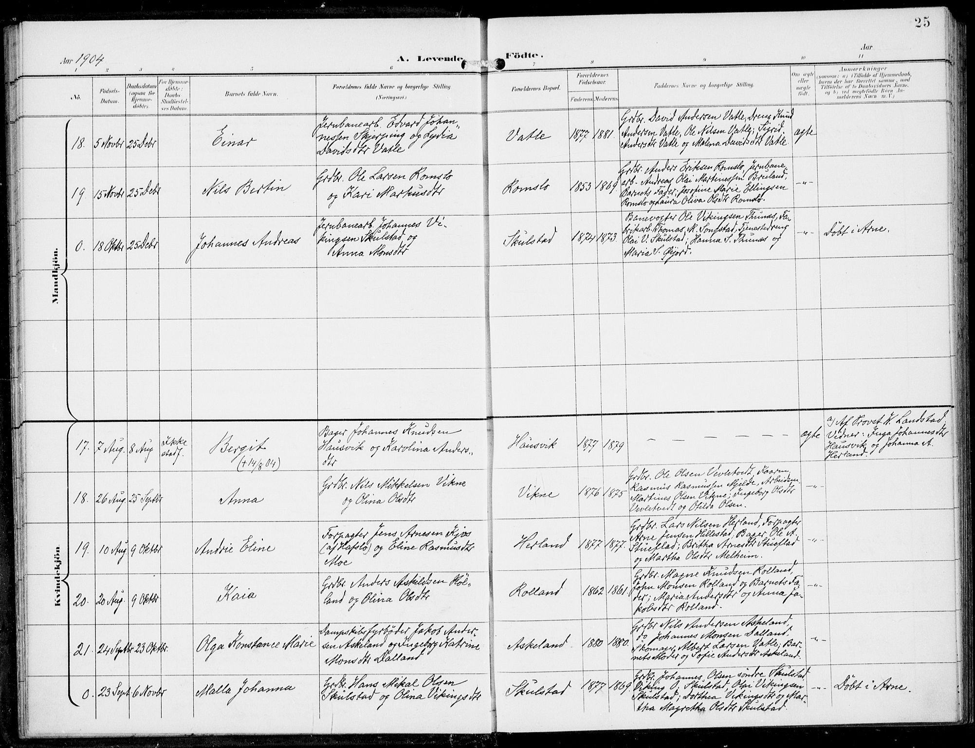 Haus sokneprestembete, SAB/A-75601/H/Haa: Parish register (official) no. B  2, 1899-1912, p. 25