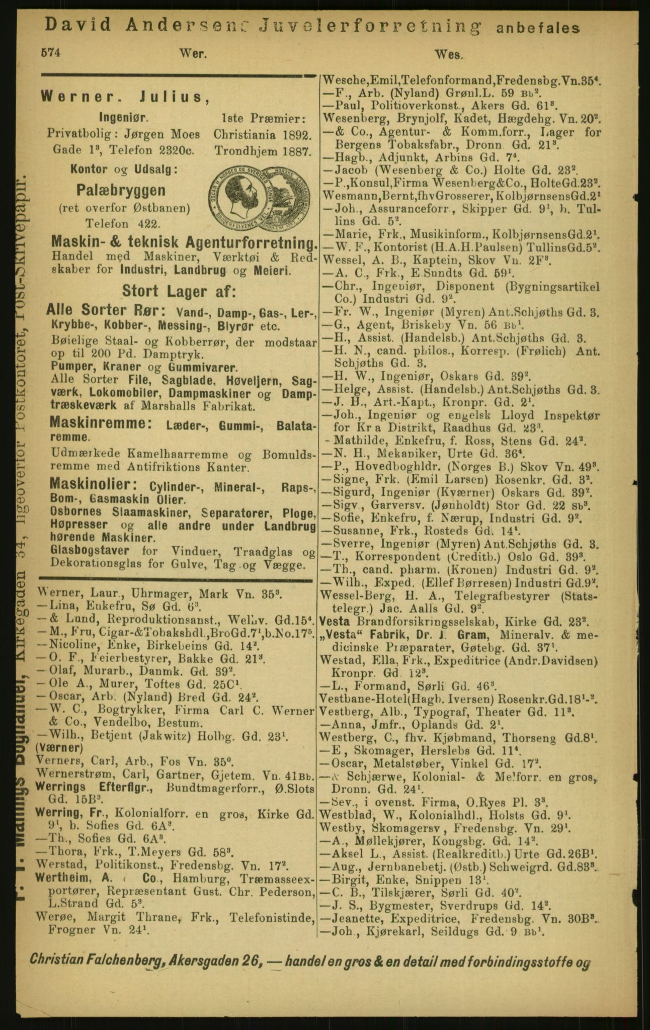 Kristiania/Oslo adressebok, PUBL/-, 1897, p. 574